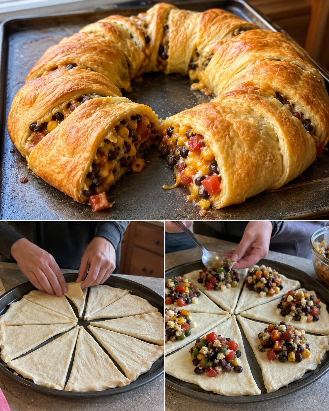 Leckere Cowboy-Caviar-Crescent-Rings frisch gebacken für einen herzhaften Snack