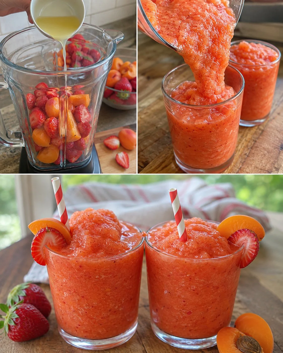 Erdbeer-Aprikosen-Slushie mit Zitrone in einem Glas serviert