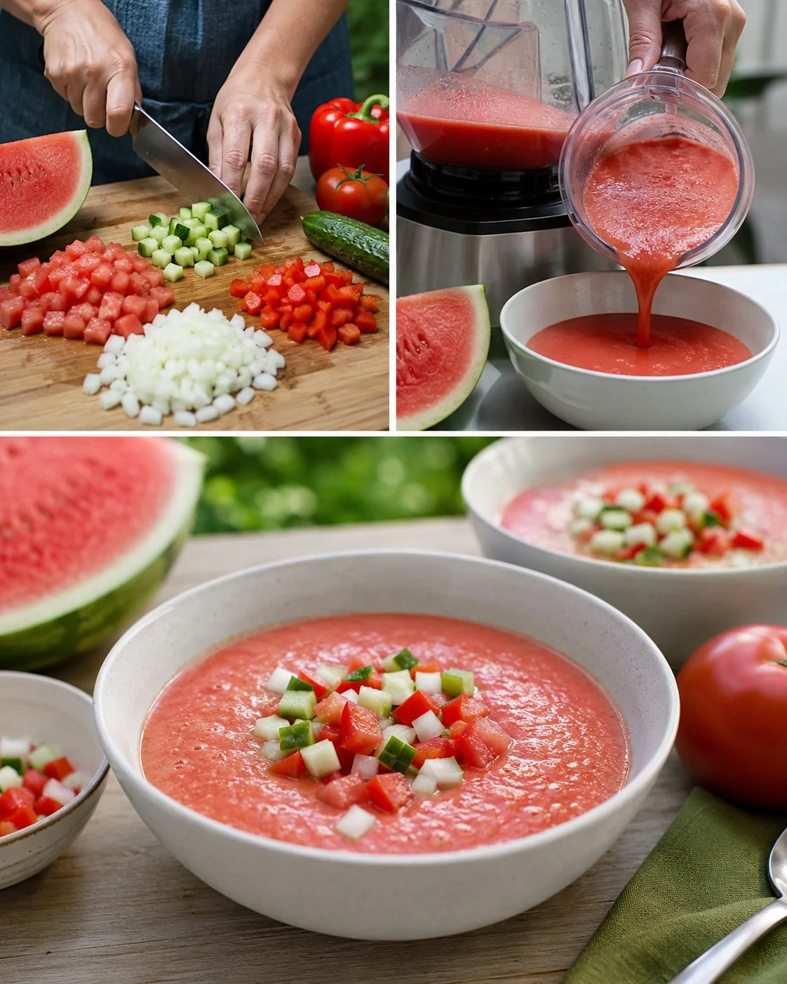 Erfrischende Melonen-Gazpacho mit Tomate und Paprika im Servierglas