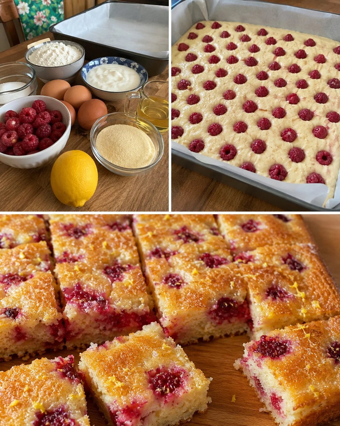 Himbeer-Zitronen-Grießkuchen vom Blech - einfaches Rezept für einen fruchtigen Kuchen.