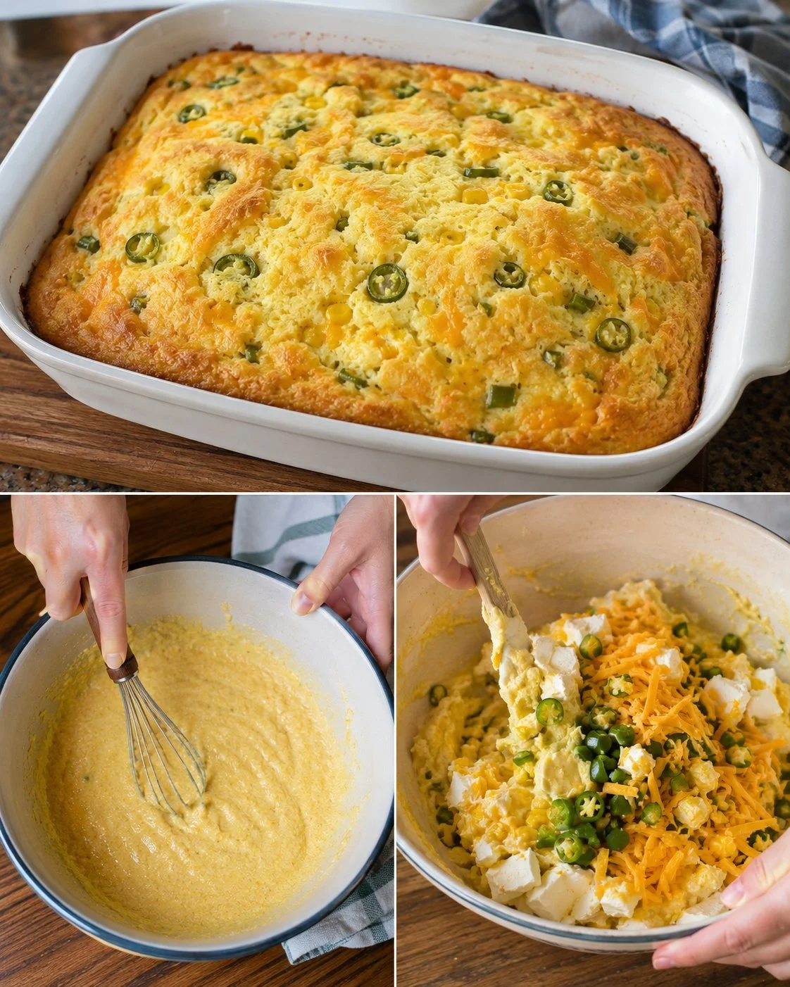 Jalapeño Popper Mais-Spoonbread frisch aus dem Ofen mit cremiger Füllung