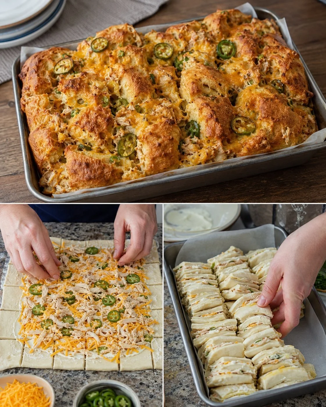 Jalapeño-Popper Pull-Apart Blechbrot mit Käse frisch aus dem Ofen