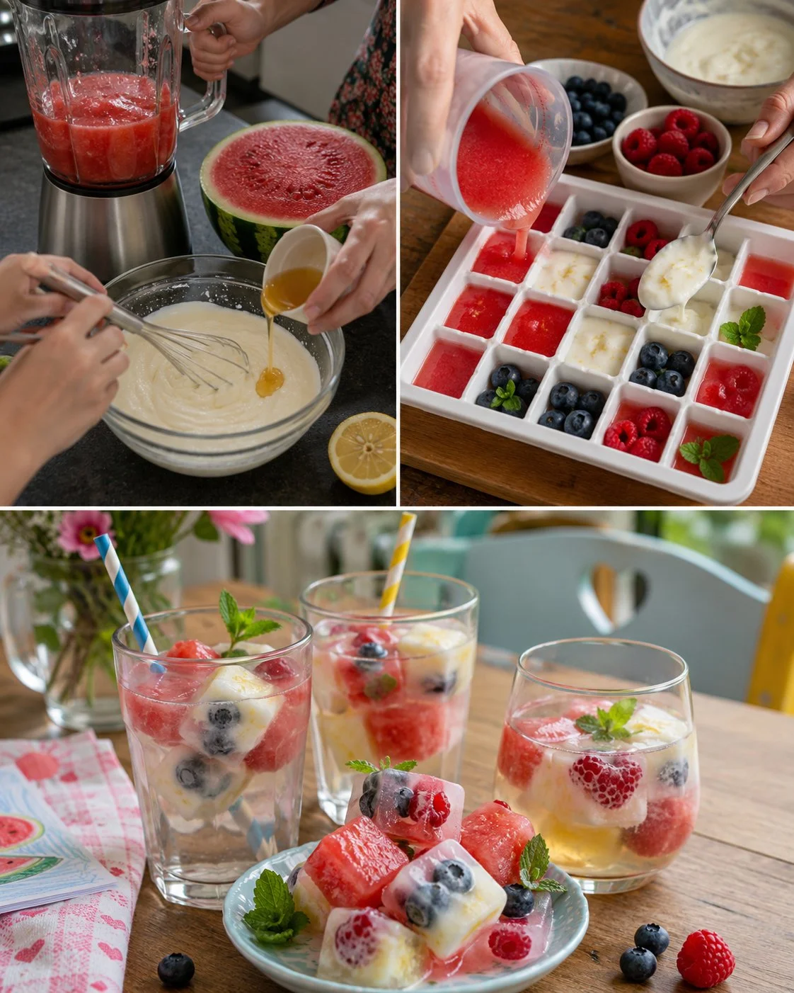 Joghurt-Melonen-Eiswürfel für erfrischende Kindergetränke