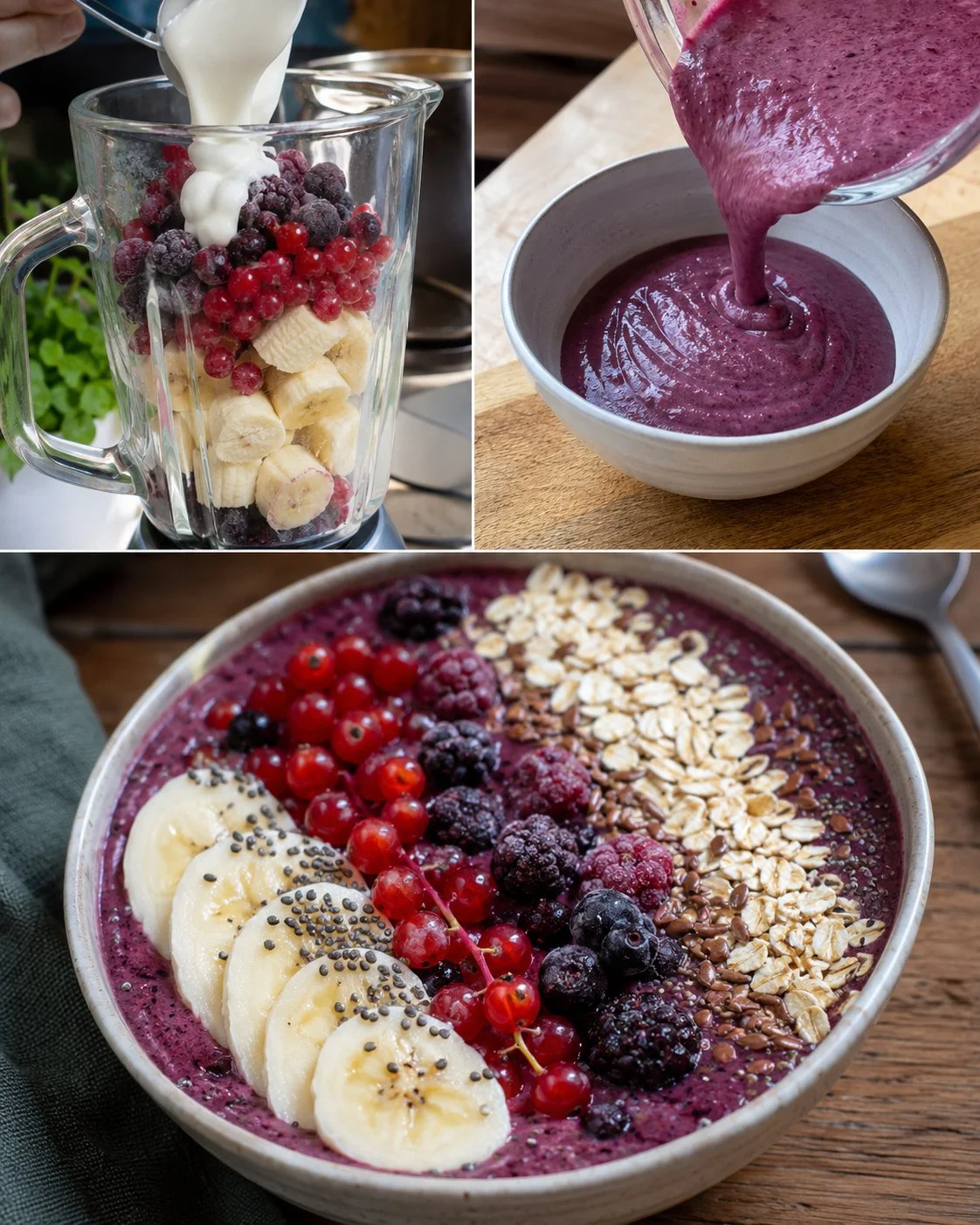 Johannisbeer-Acai-Bowl mit Banane, fruchtig und lecker für ein gesundes Frühstück
