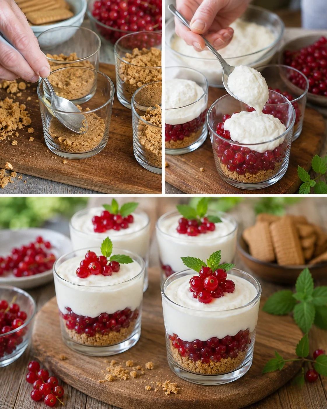 Johannisbeer-Quark-Creme mit knusprigem Boden auf einem Teller