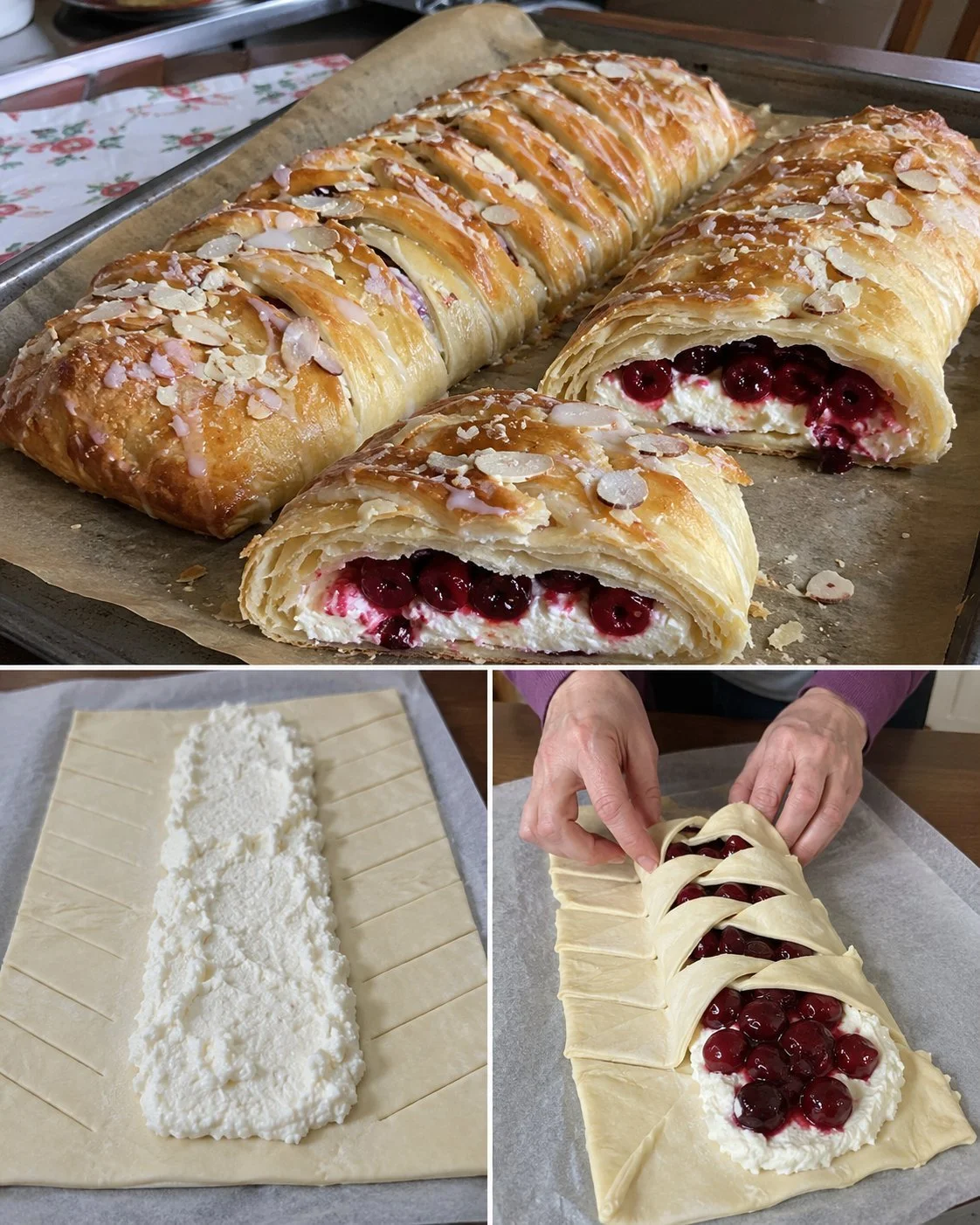 Kirschen-Almond Frühstücksgeflecht auf einem Frühstückstisch