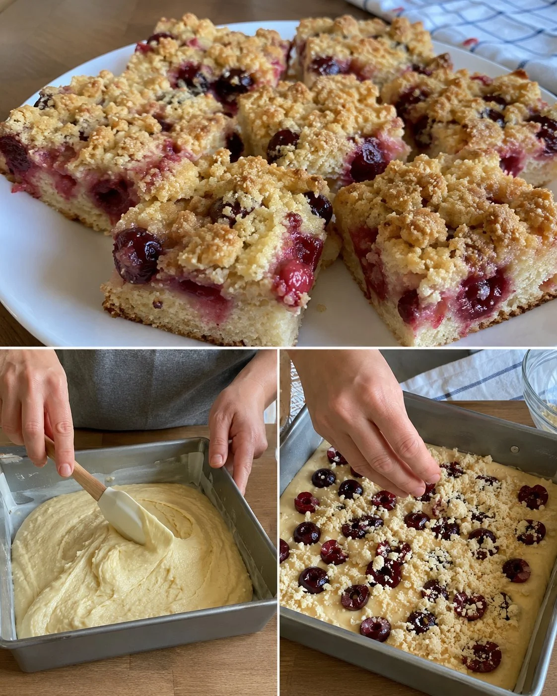 Kirschen Vanille Streusel Snackkuchen frisch aus dem Ofen