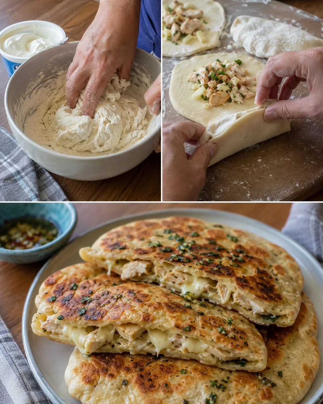Knoblauch-Kräuter-Hühnchen in Fladenbrot-Taschen serviert