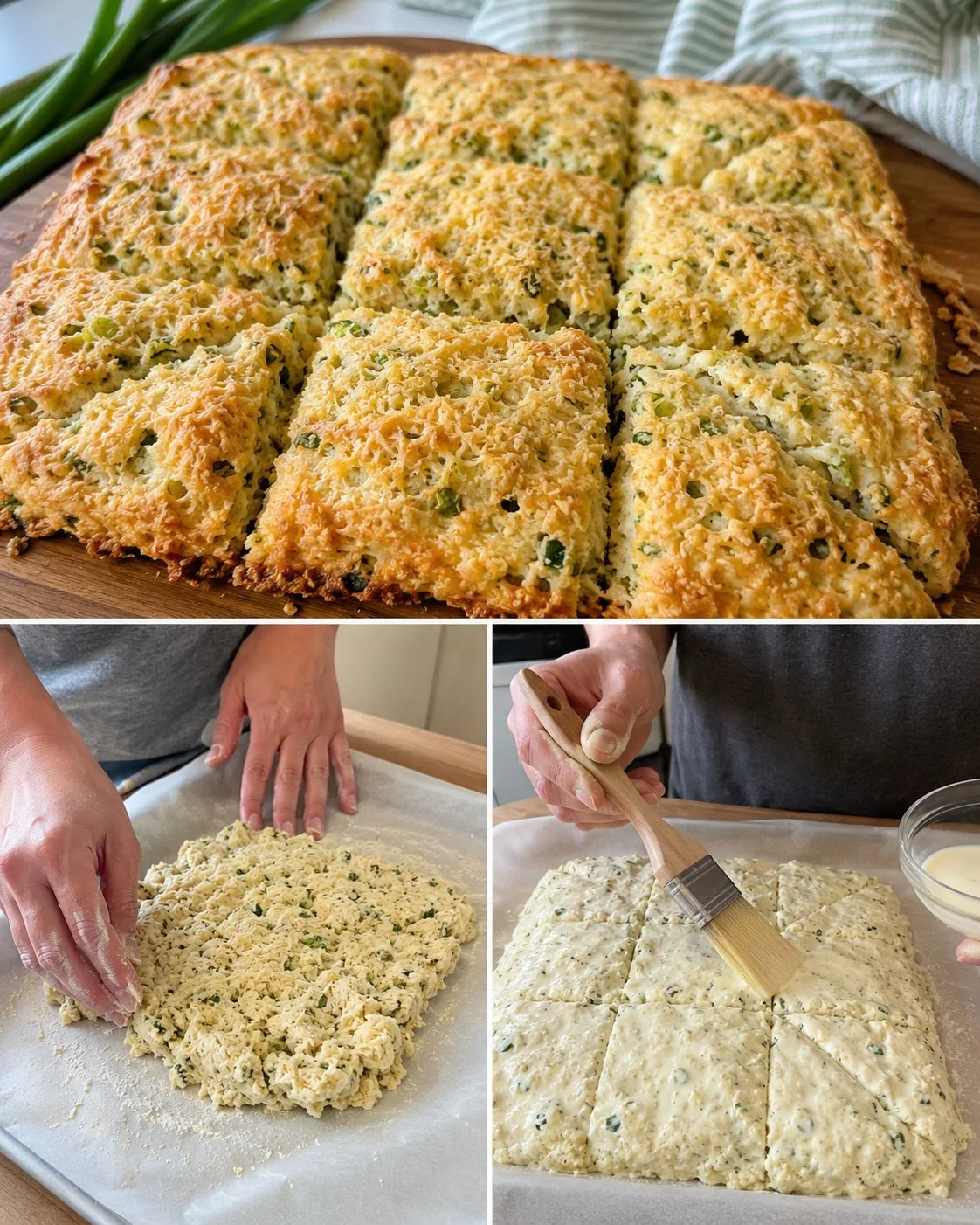 Knoblauchscap und Parmesan Scone auf einer Servierplatte