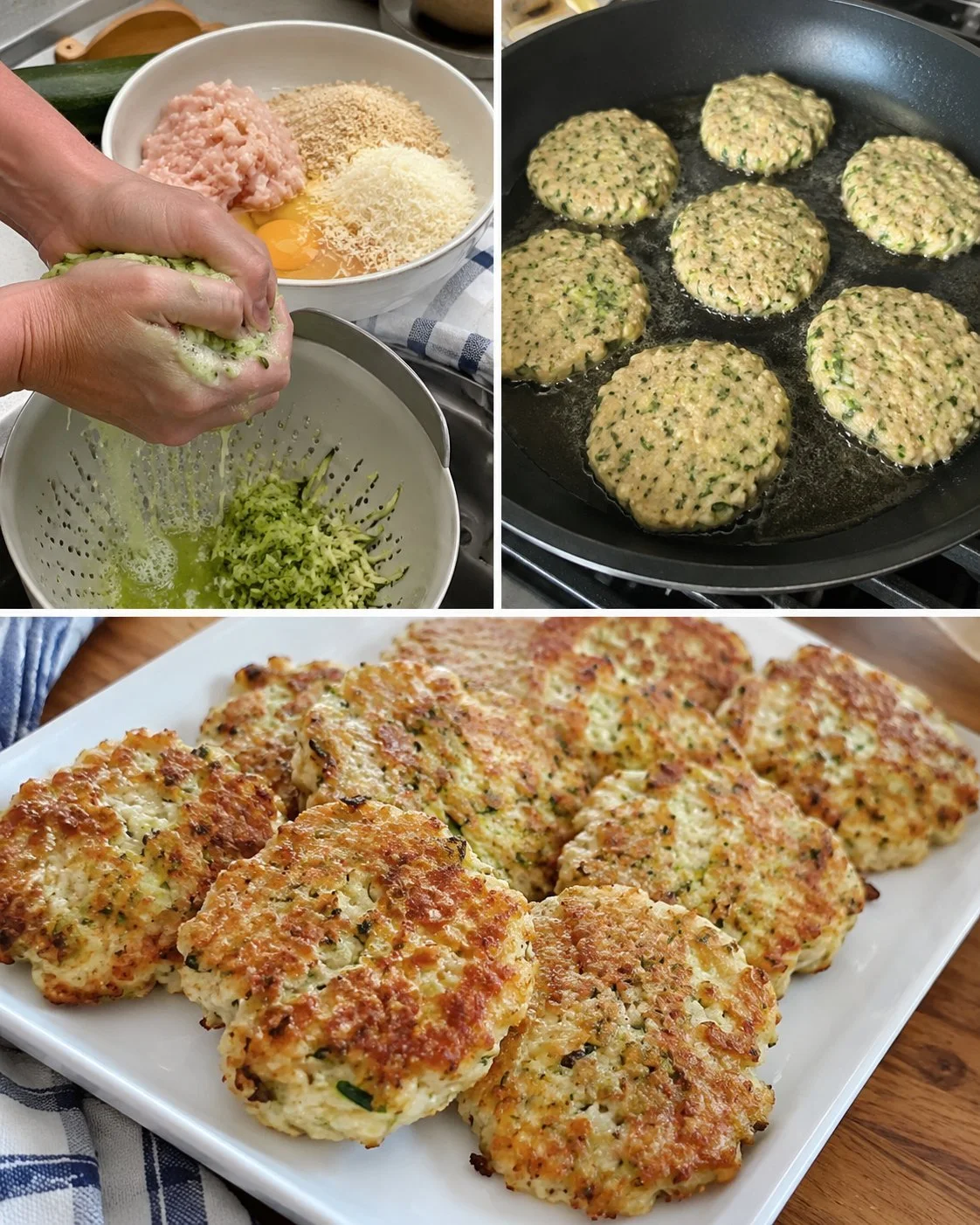 Knusprige Hähnchen Zucchini Ringe auf einem Teller serviert