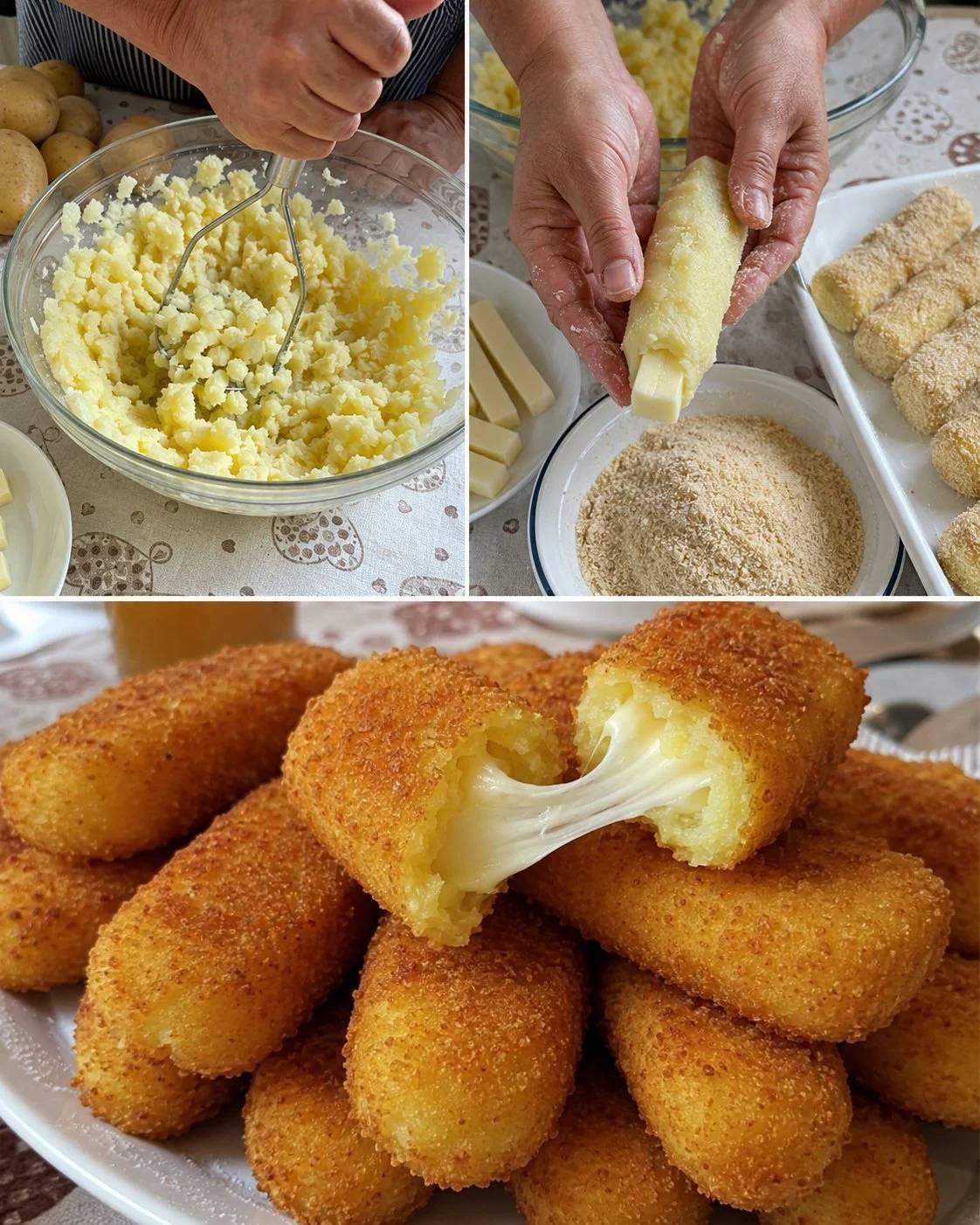 Knusprige Kartoffel-Sticks mit Scamorza auf einem Teller