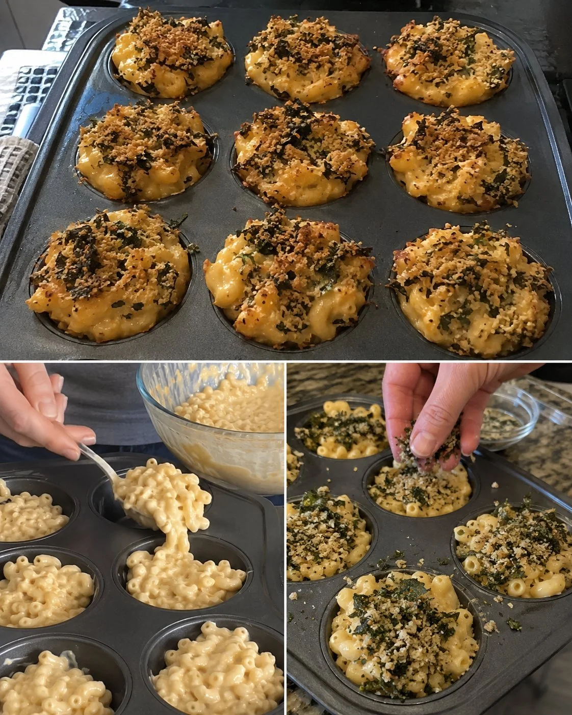 Kale-Chip Mac Cups mit knuspriger Ranch-Note serviert