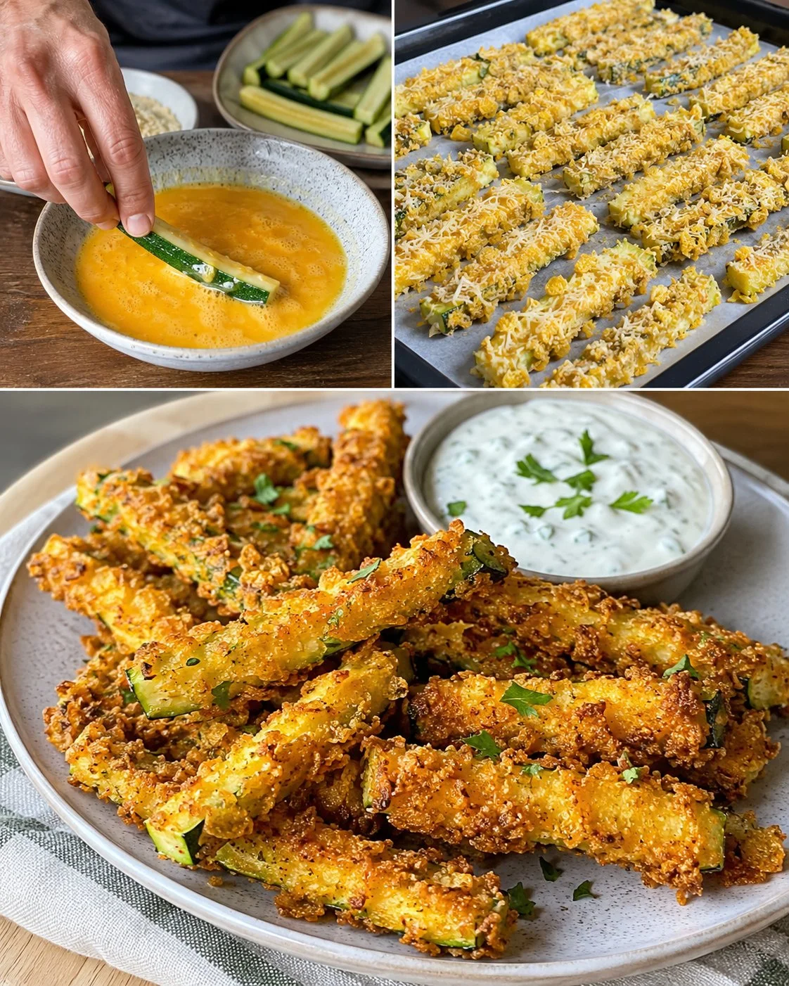 Knusprige Zucchini-Sticks mit einer knusprigen Cornflakes-Kruste