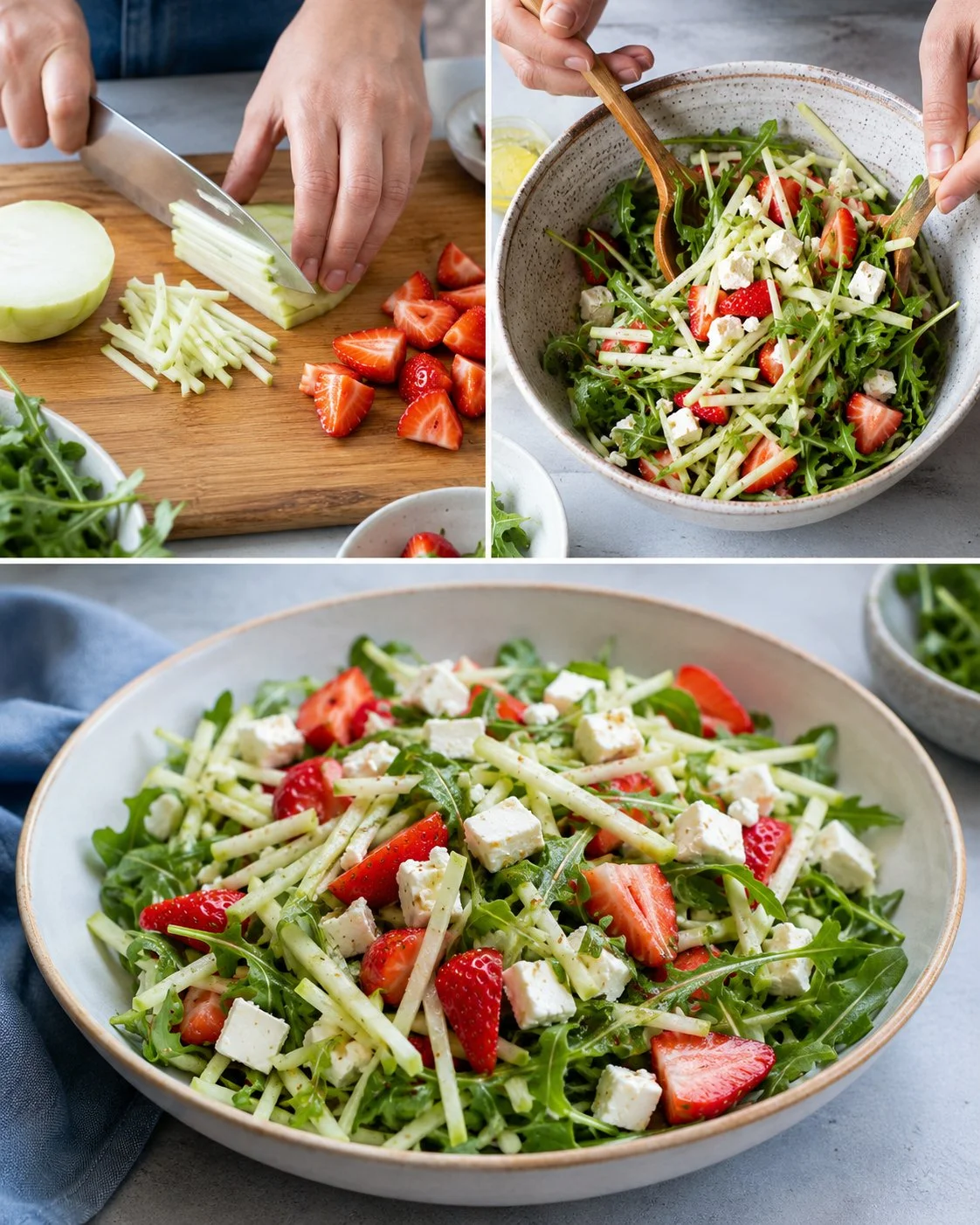 Kohlrabi-Salat mit Erdbeeren und Feta, frischer Sommersalat