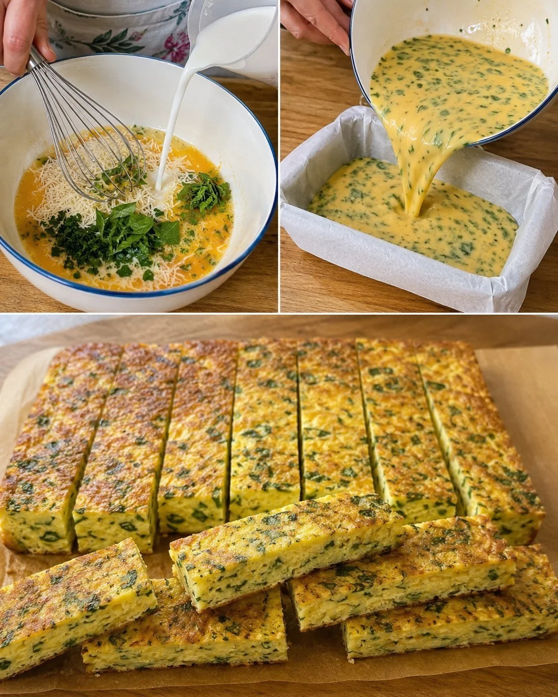 Kräuter-Frittata-Sticks auf einem Teller, serviert als herzhafter Snack