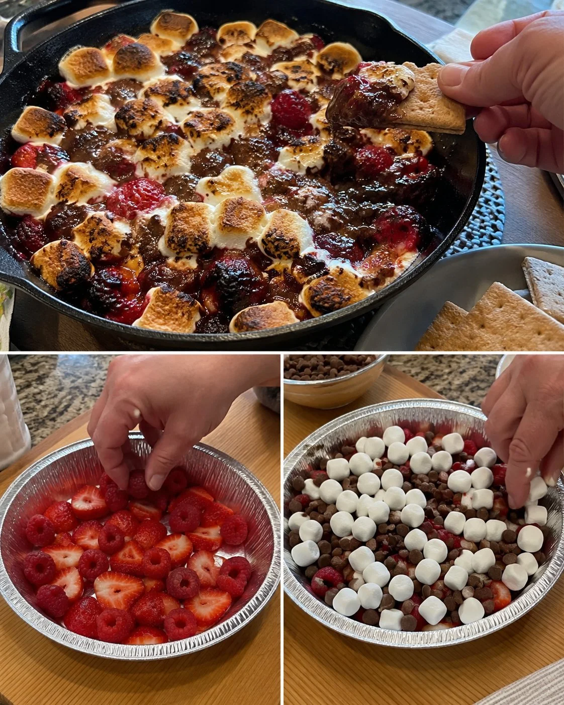 Lagerfeuer Beeren-S'mores Dip in einer Pfanne zubereitet