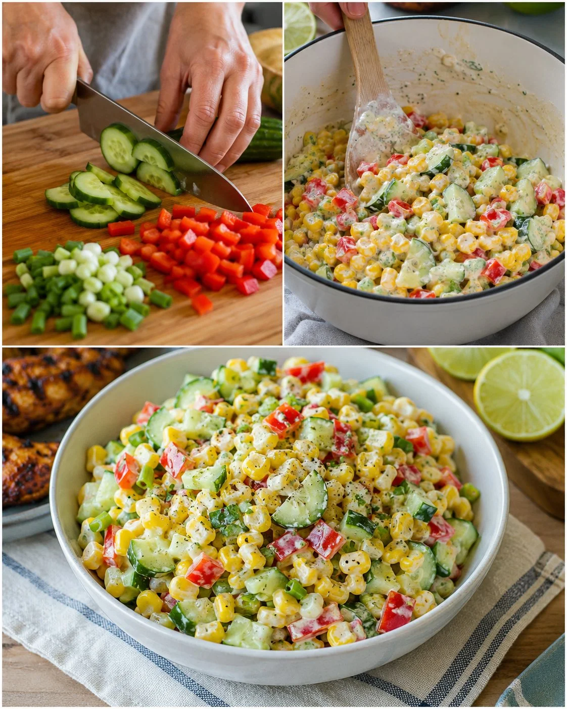 Erfrischender Mais-Gurken-Salat mit Joghurt-Limetten-Dressing