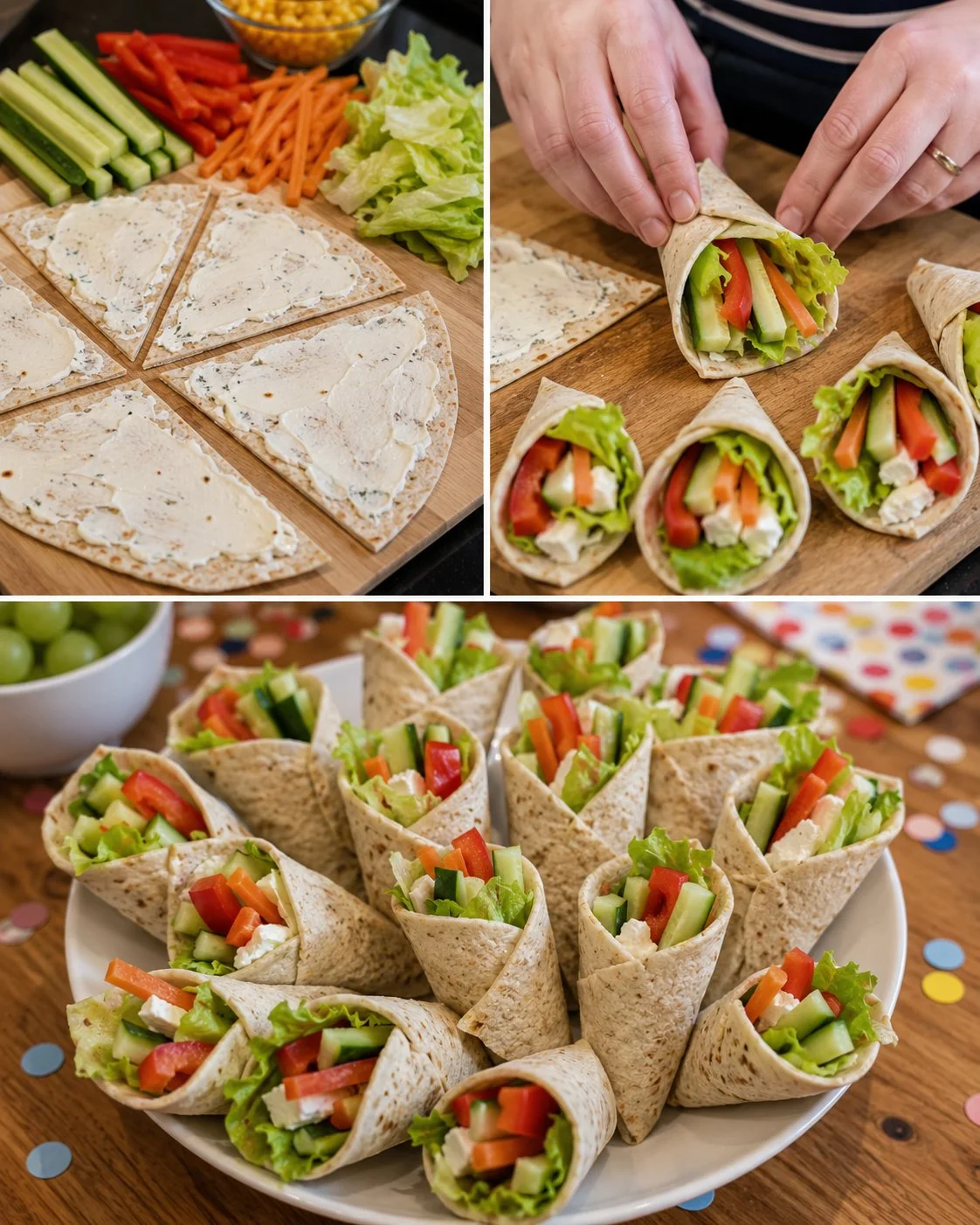 Bunte Mini-Wrap-Tüten für Kindergeburtstagsfeiern.