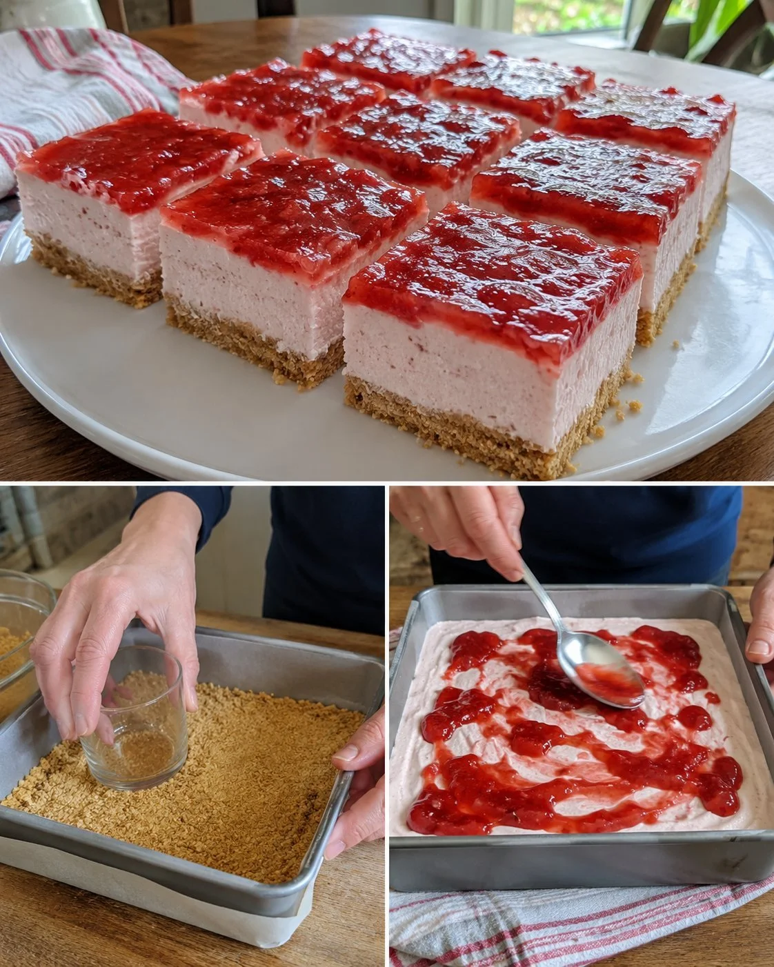 No-Bake Erdbeer-Marmelade-Mousse-Schnitten auf einem Teller
