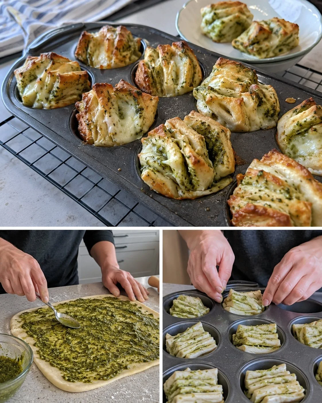 Leckeres Pesto-Mozzarella Muffin-Brot frisch aus dem Ofen