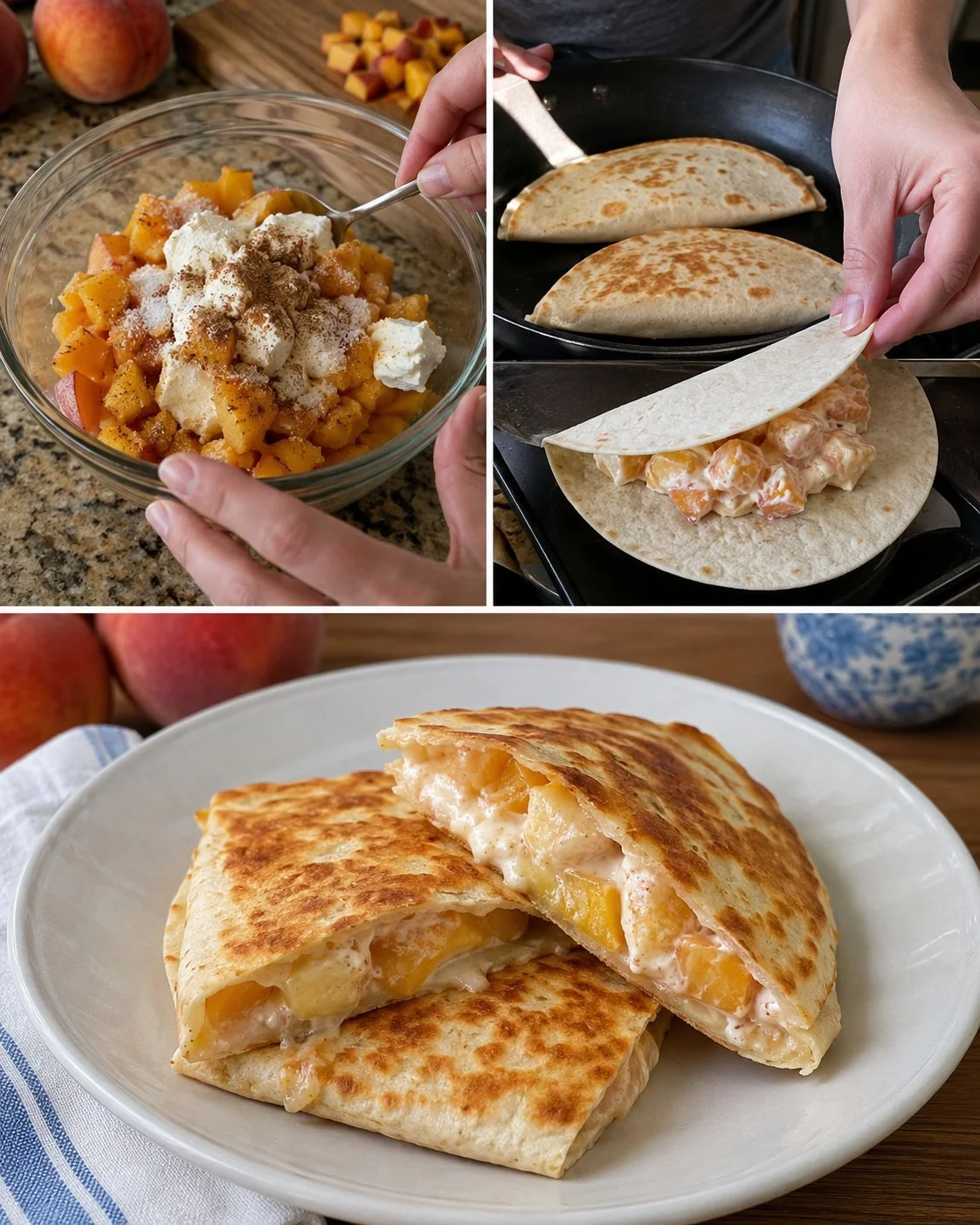 Pfirsich-Creme-Käse gefüllt in Tortilla Taschen als leckeres Snack-Rezept