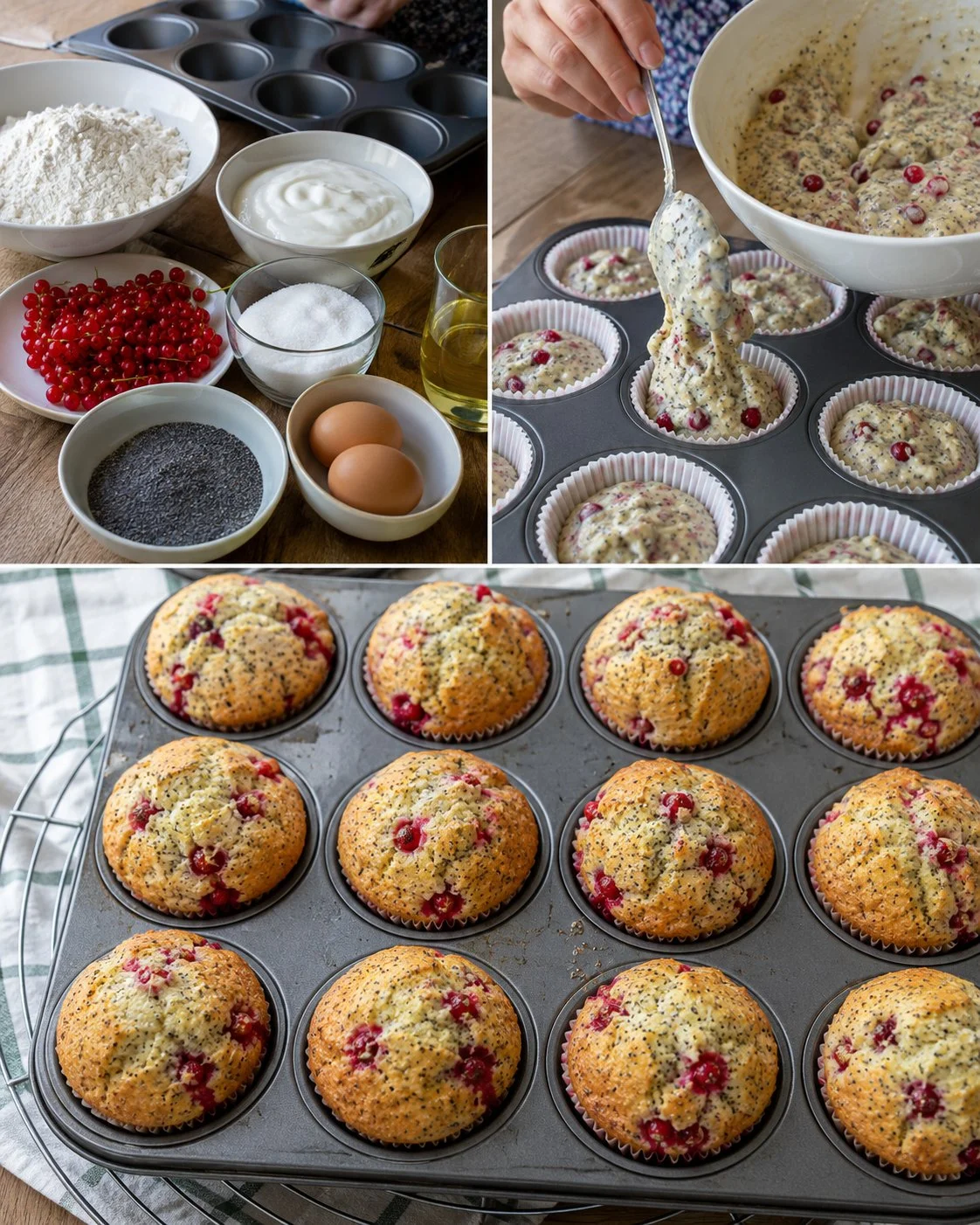 Ribisel-Mohn-Muffins mit Joghurt, frisch und aromatisch gebacken