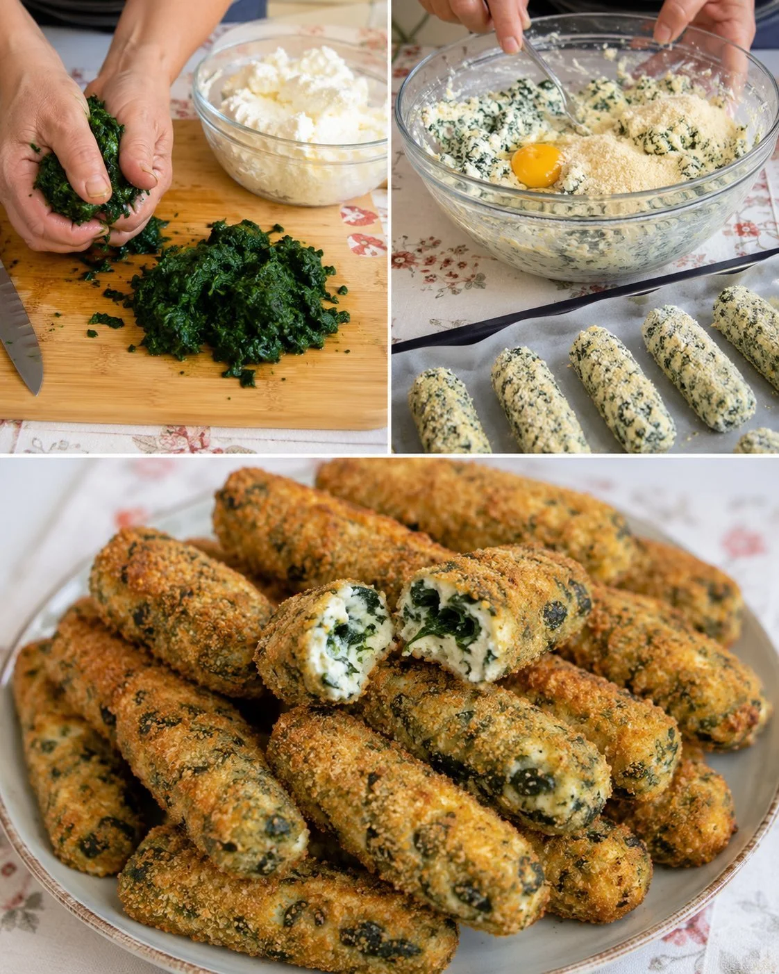 Leckere Ricotta und Spinat Sticks serviert auf einem Teller
