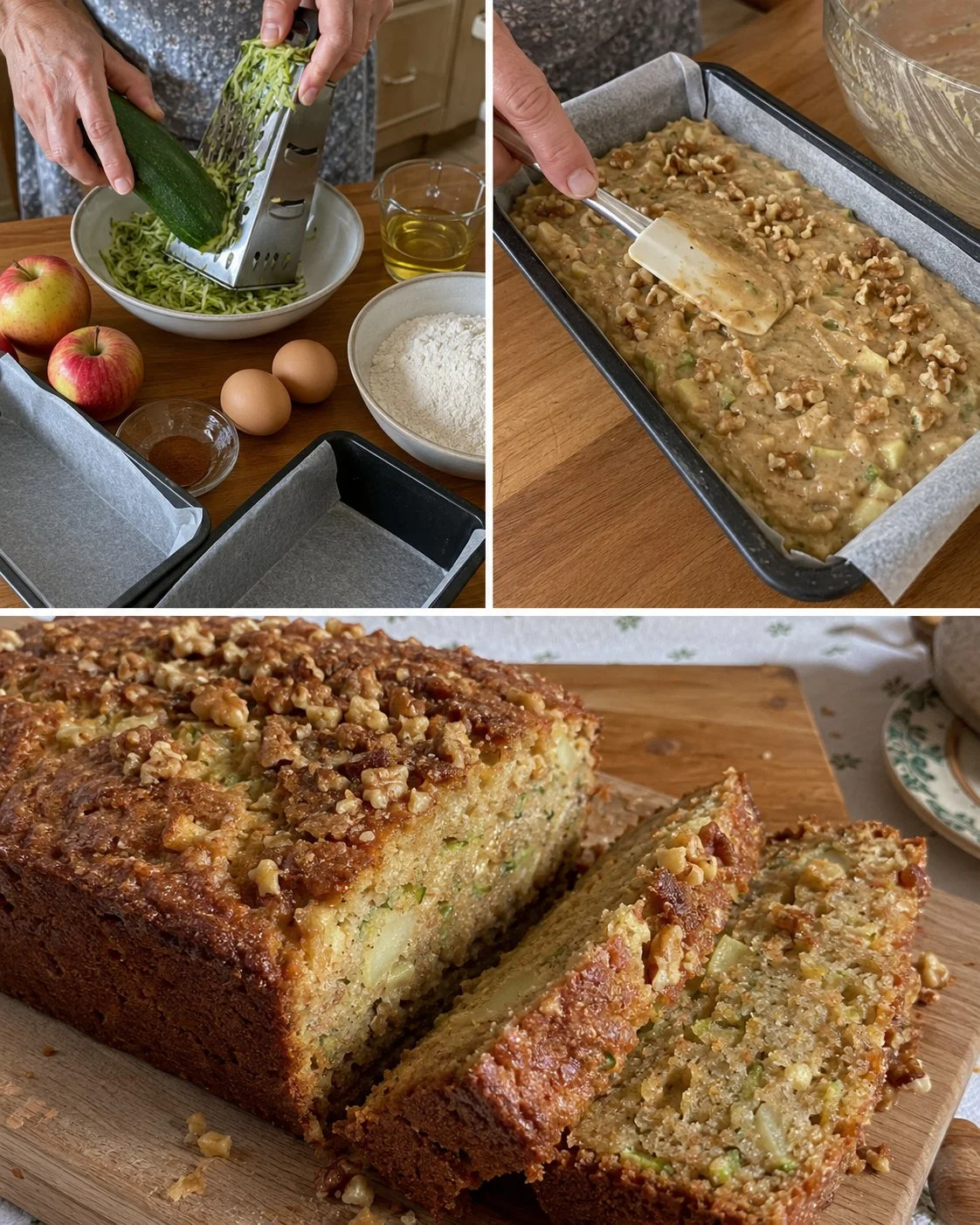 Saftiger Zucchini-Apfel-Kuchen mit Zimt auf einem Blech