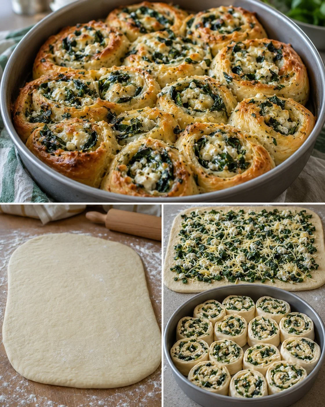 Leckere Schweizer Mangold-Feta-Rollen auf einem Teller serviert.