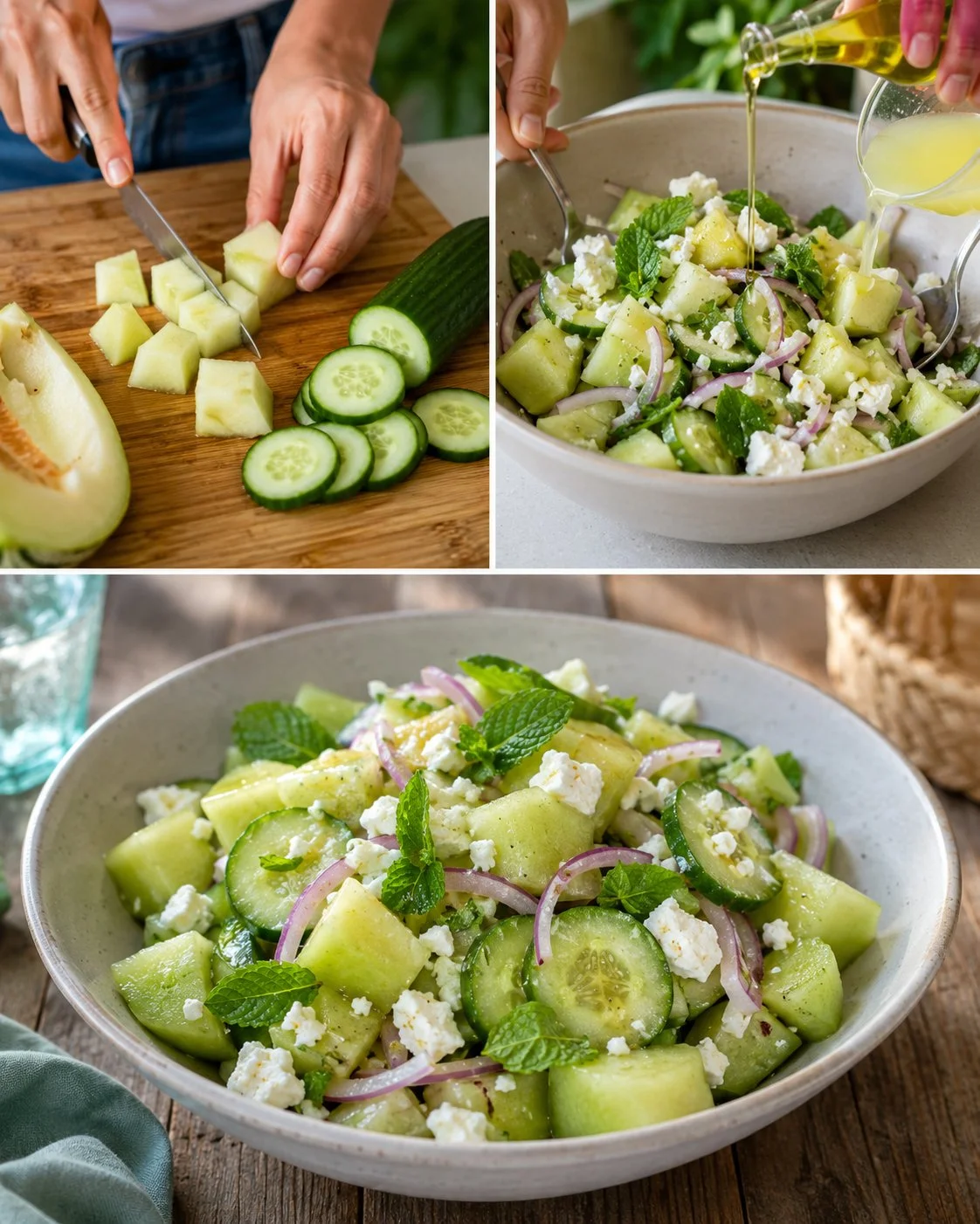 Sommerlicher Gurken-Melonen-Salat mit Feta und frischer Minze
