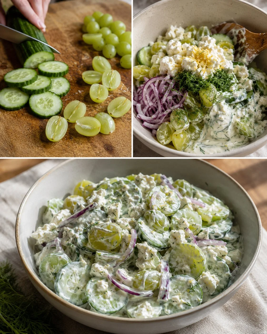 Sommerlicher Gurken-Trauben-Salat mit Feta und frischem Dill