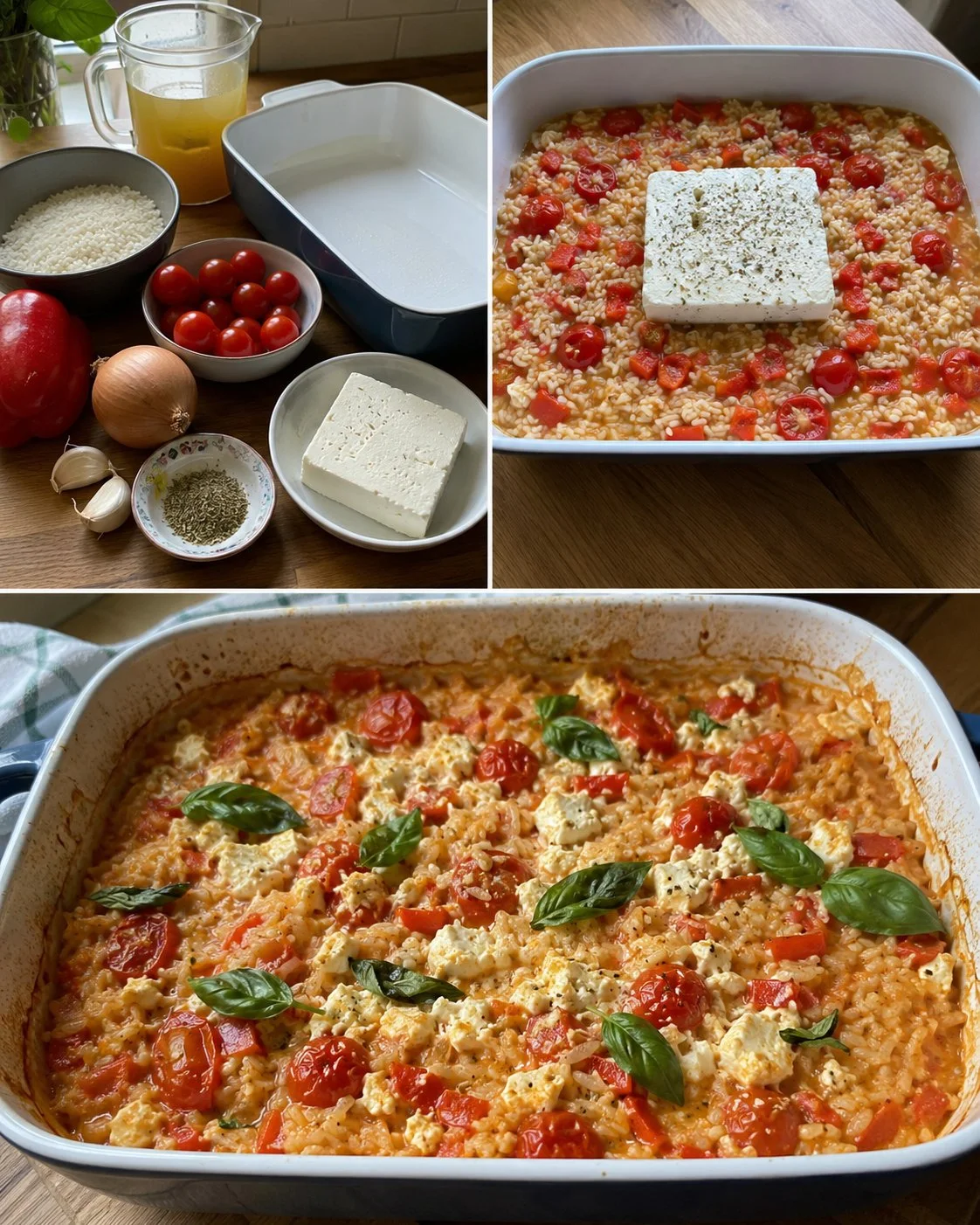 Ofengericht mit Tomaten-Feta-Reis, perfekt für ein schnelles Abendessen