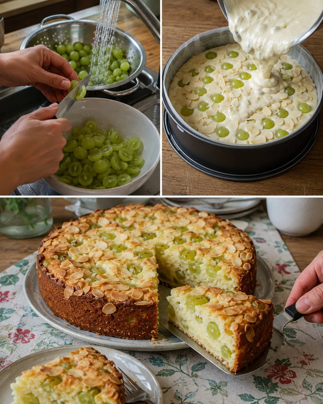 Trauben-Joghurt-Kuchen mit knusprigem Rand auf einem Teller