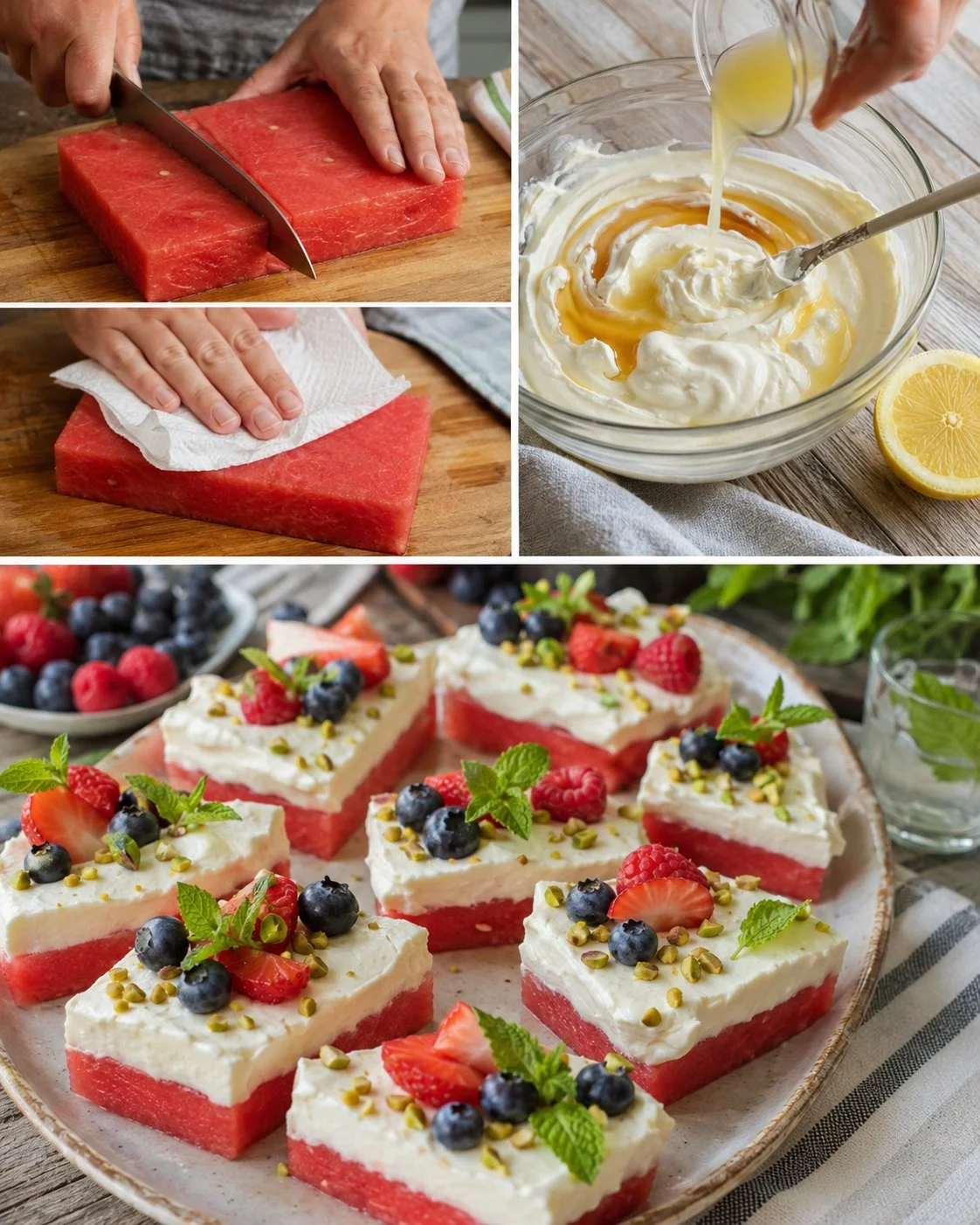 Erfrischende Wassermelonen-Cheesecake-Schnitten ohne Backen