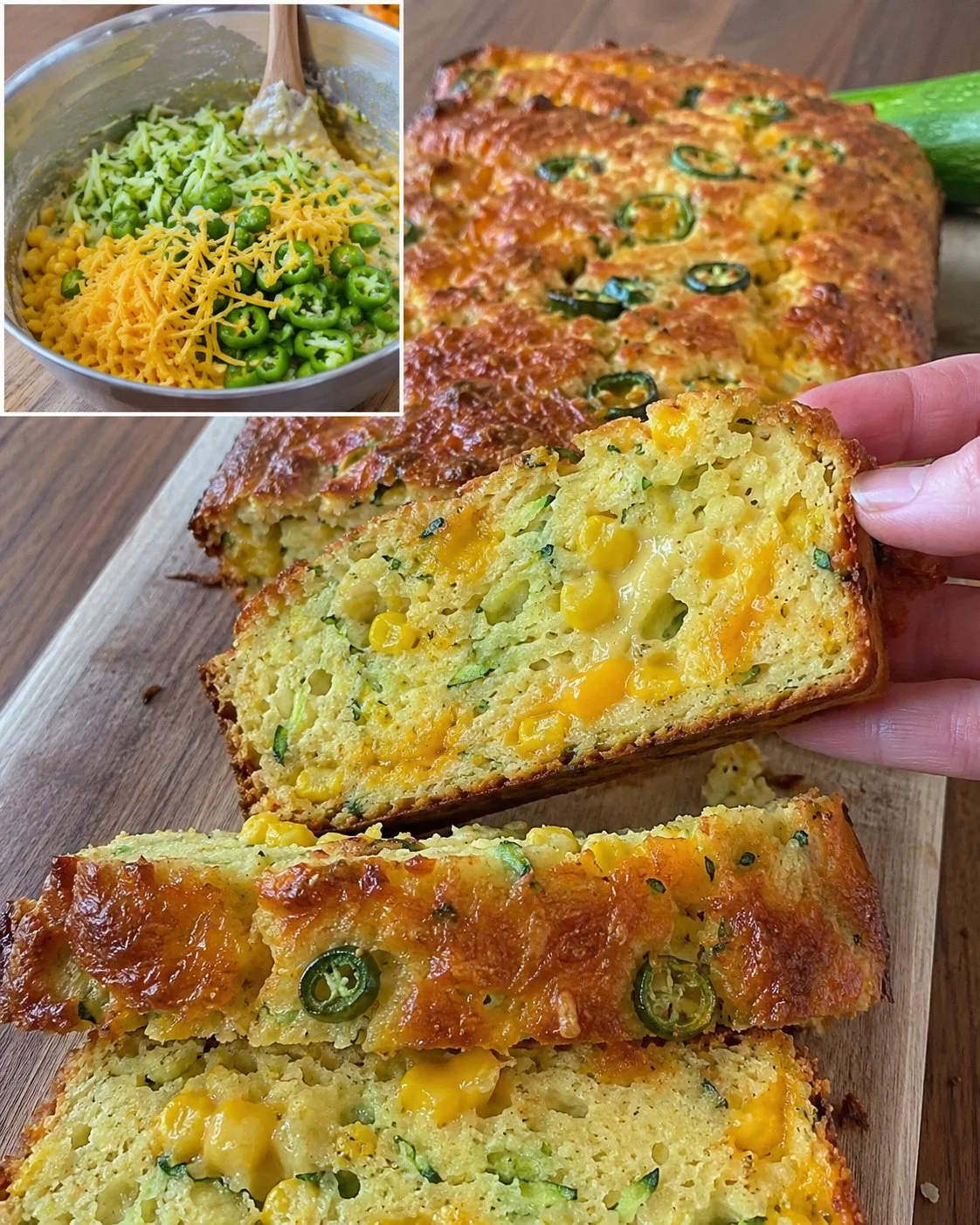 Zucchini-Mais-Brot mit Jalapeno und Cheddar frisch gebacken