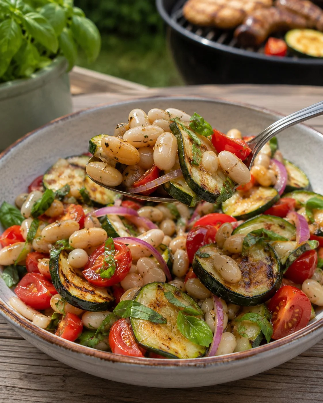 Erfrischender Zucchini-Salat mit weißen Bohnen für Grillabende