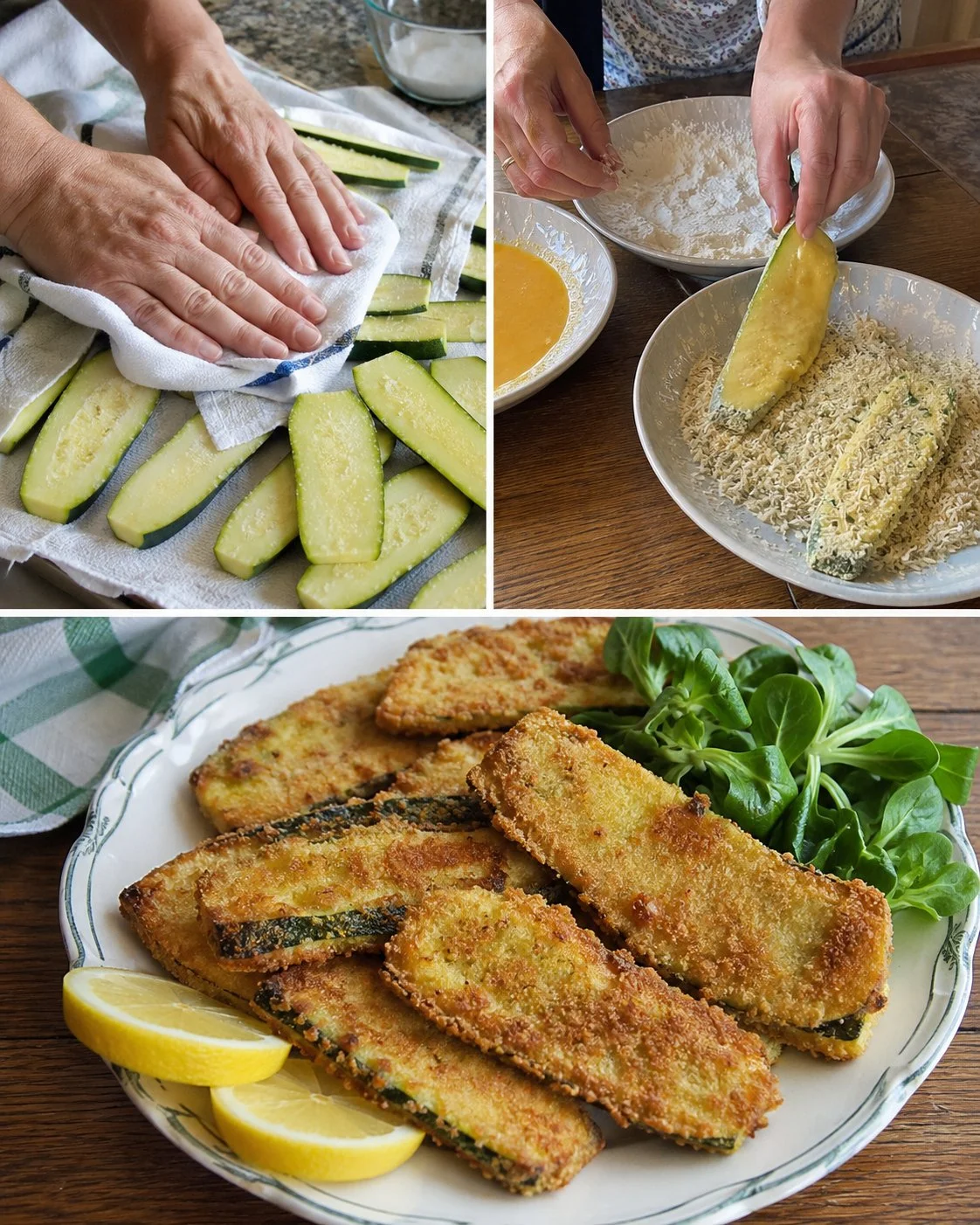 Zucchini-Schnitzel mit knuspriger Parmesanpanade auf einem Teller serviert