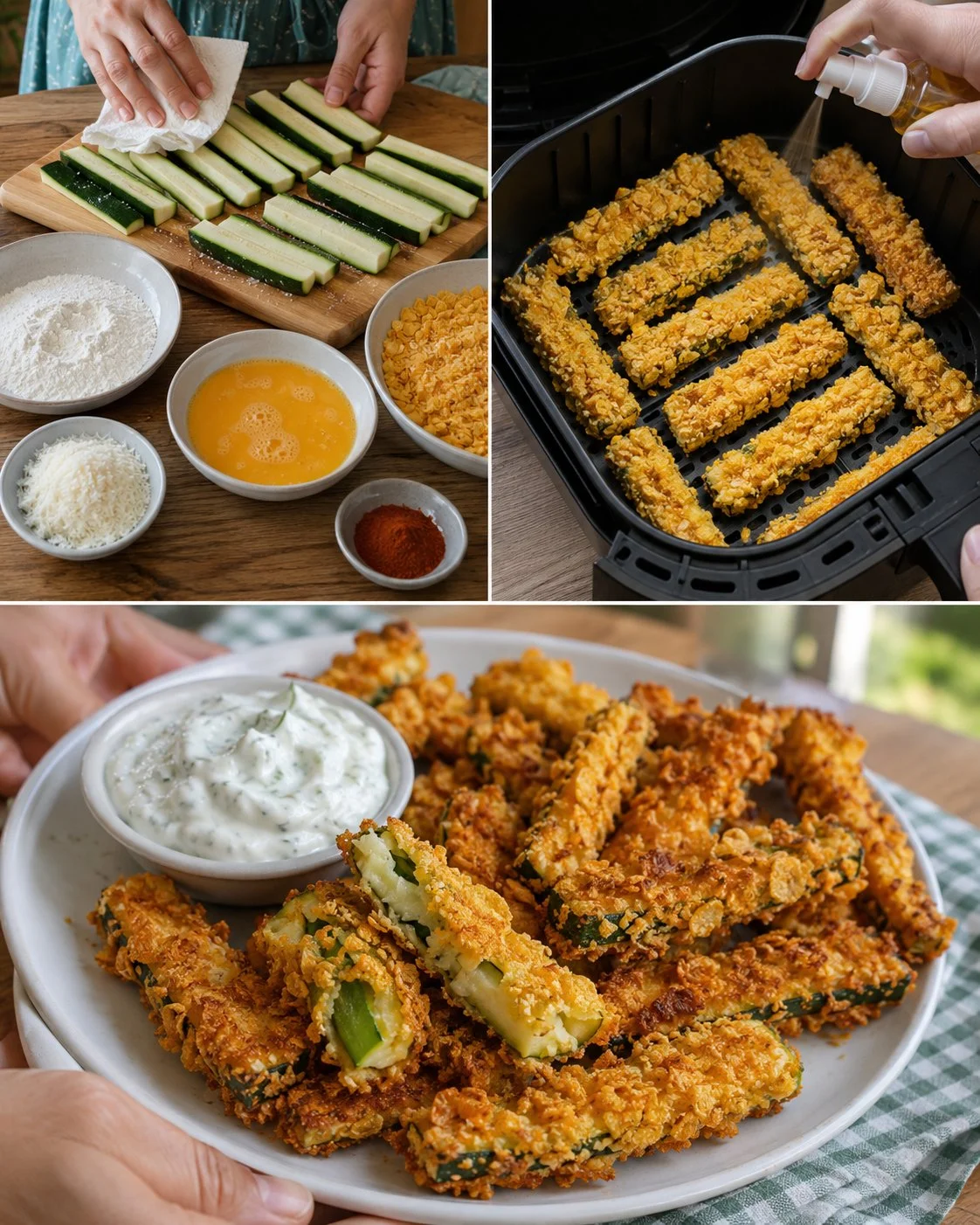 Knusprige Zucchini-Sticks aus dem Airfryer mit Cornflakes-Hülle