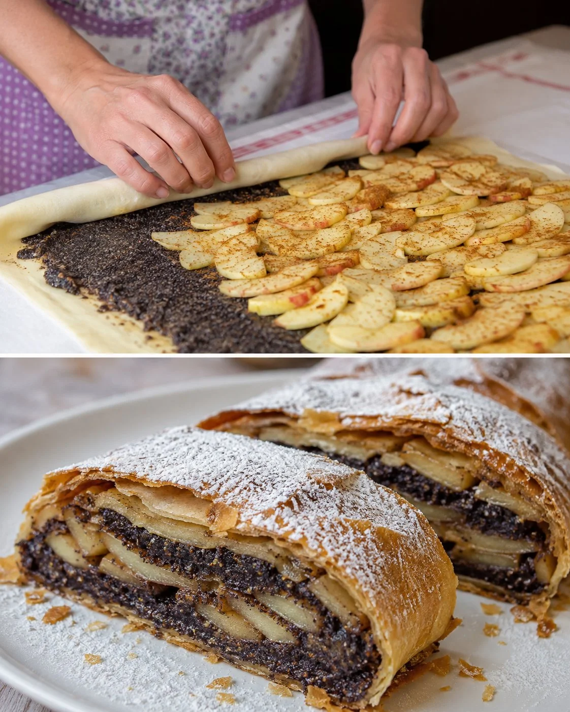 Köstlicher Apfel-Mohn-Strudel frisch aus dem Ofen