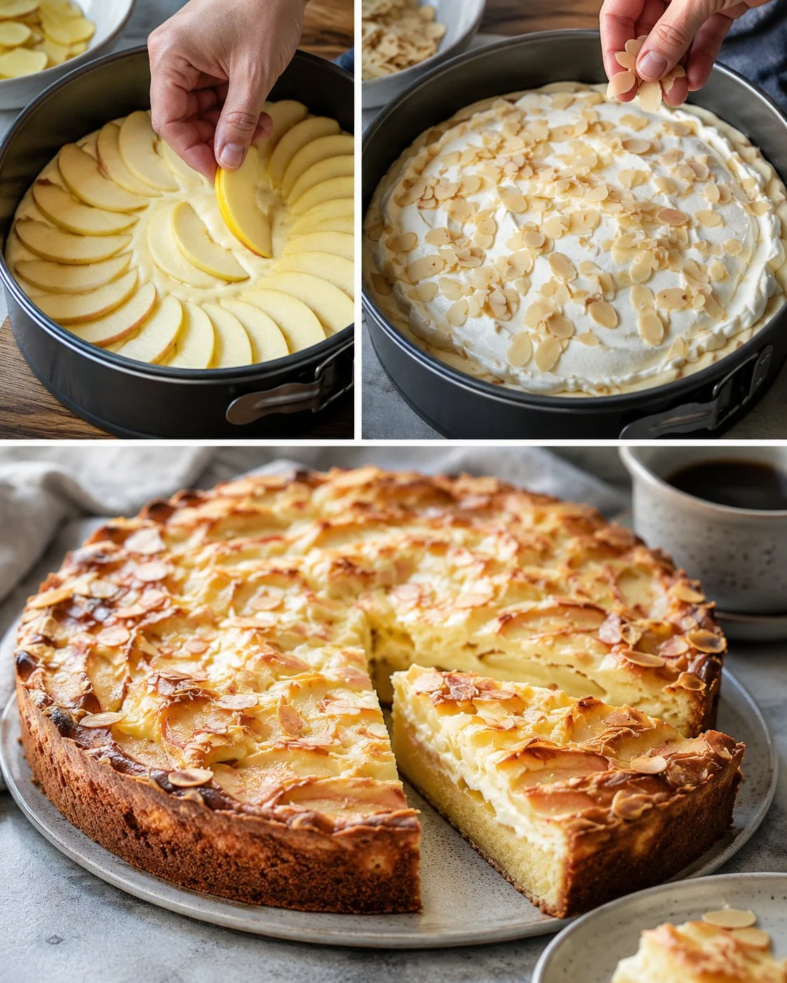 Apfel-Schmand-Kuchen mit Mandelstreuseln auf einem Teller