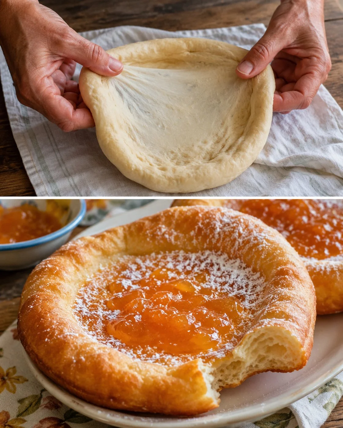 Bauernkrapfen gefüllt mit Marillenmarmelade auf einem Tisch