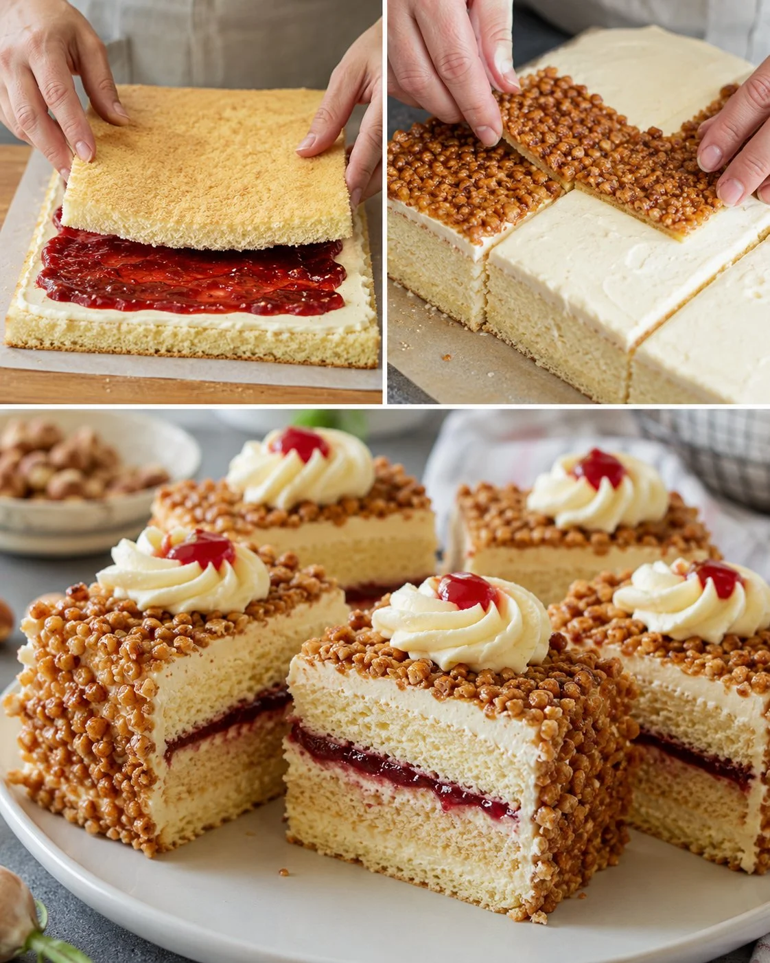 Frankfurter Kranz Schnitten mit Krokant auf einem eleganten Teller serviert