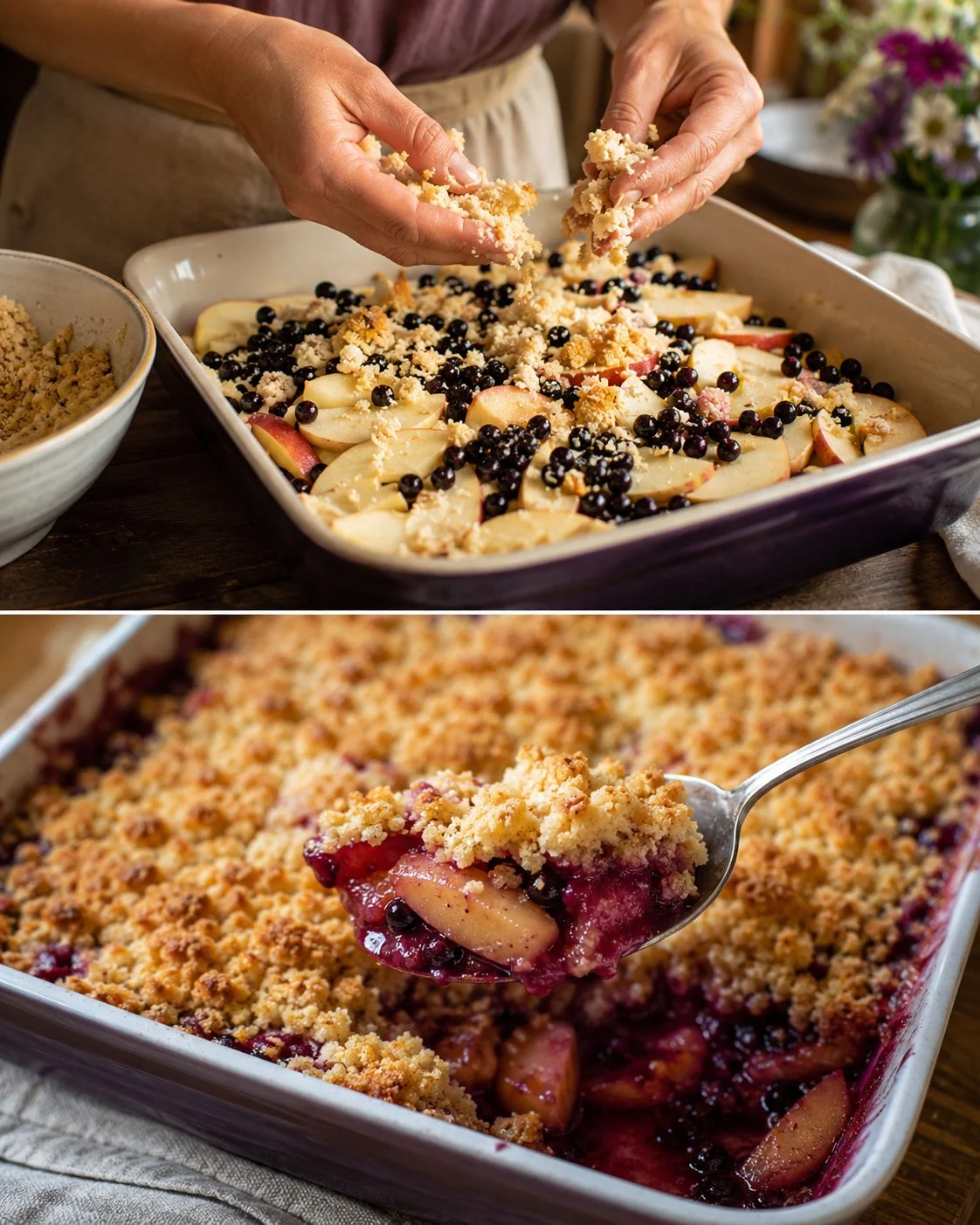 Leckerer Holler-Apfel-Crumble mit frischen Zutaten