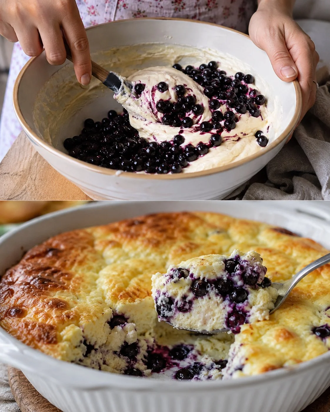 Hollerbeeren-Topfen-Auflauf mit frischen Holunderbeeren und cremigem Quark