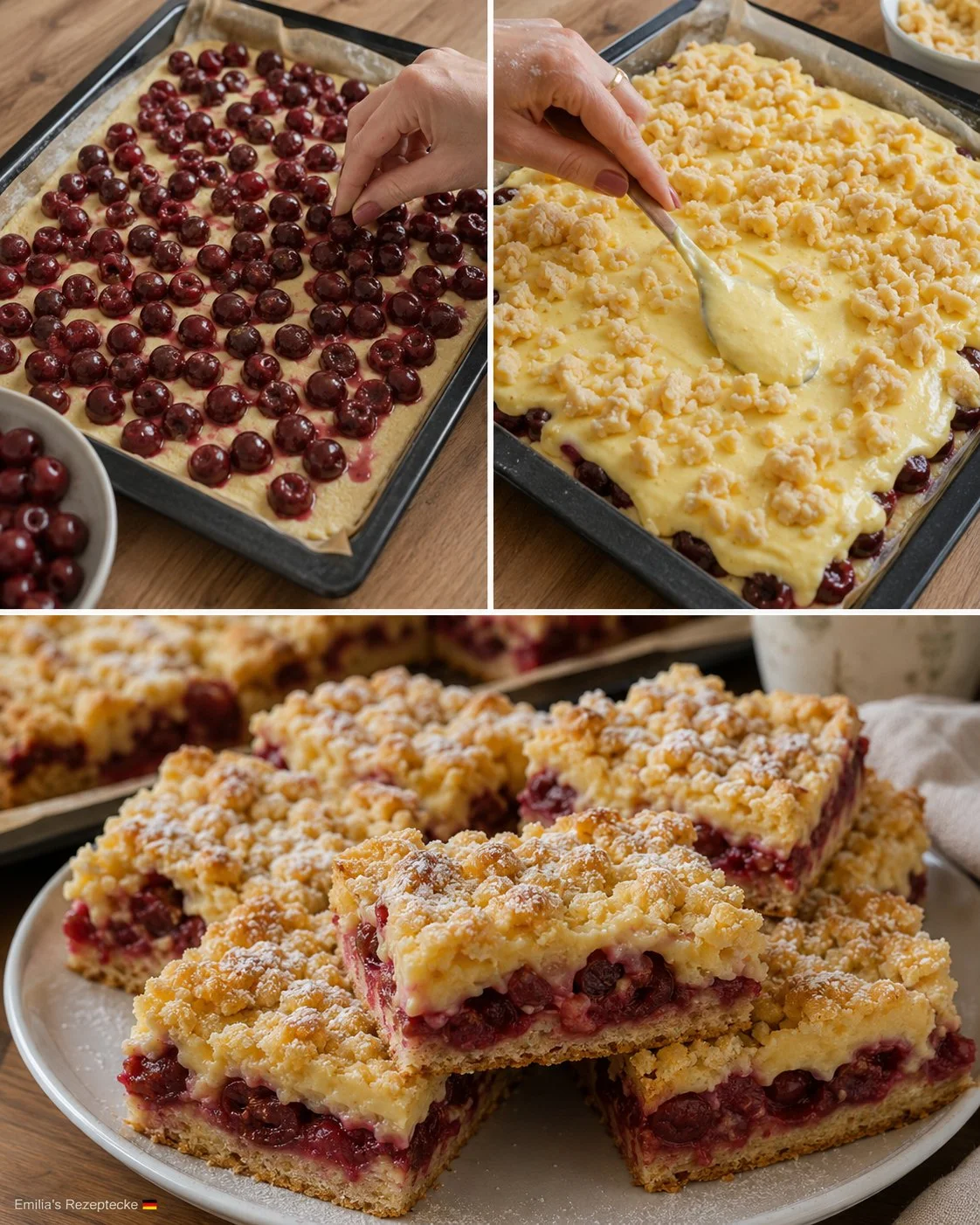 Kirsch-Vanille-Streusel-Blech mit saftigen Kirschen und zartem Vanille-Streusel