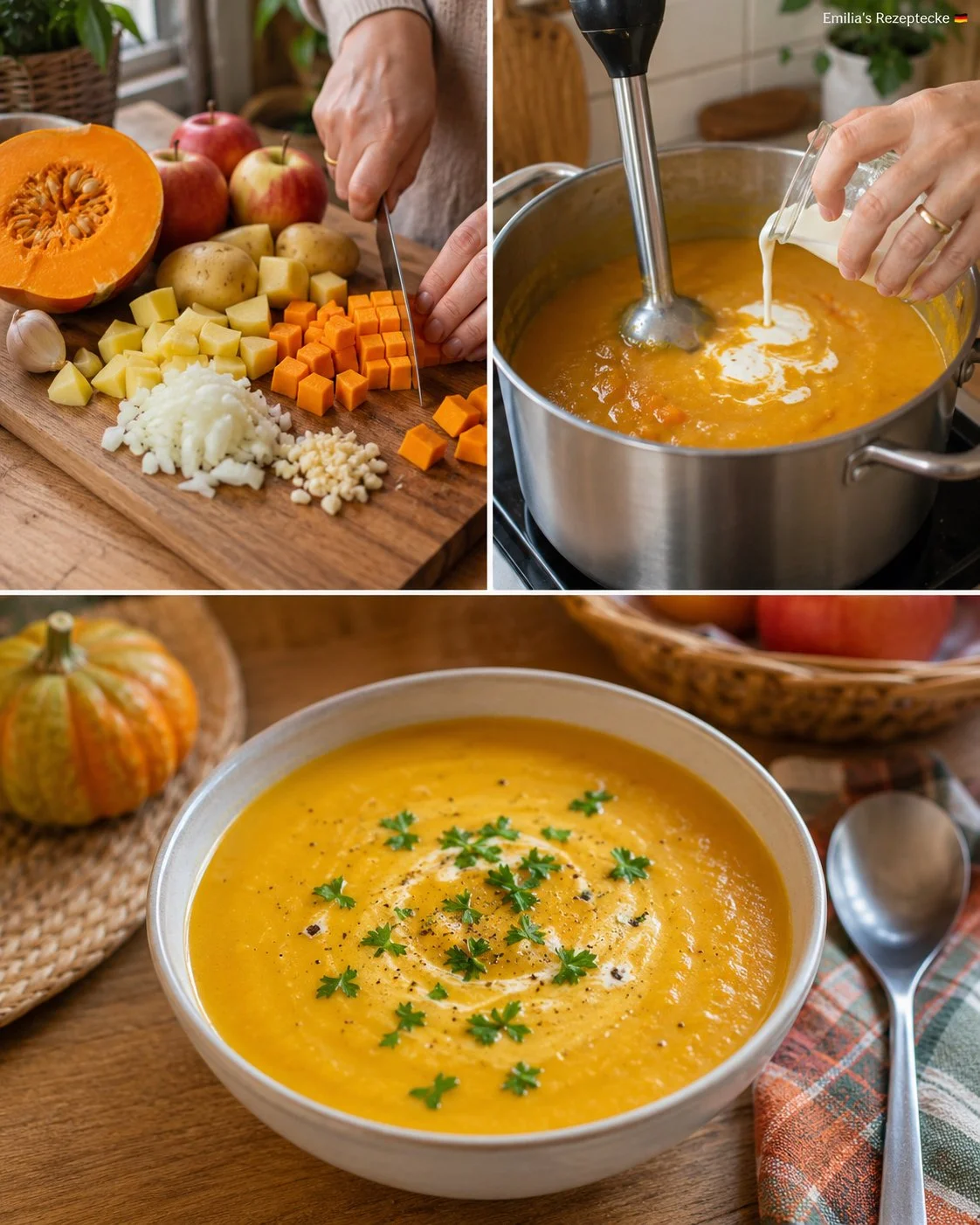 Kürbis-Apfel-Suppe mit Kartoffeln für den idealen Herbstgenuss