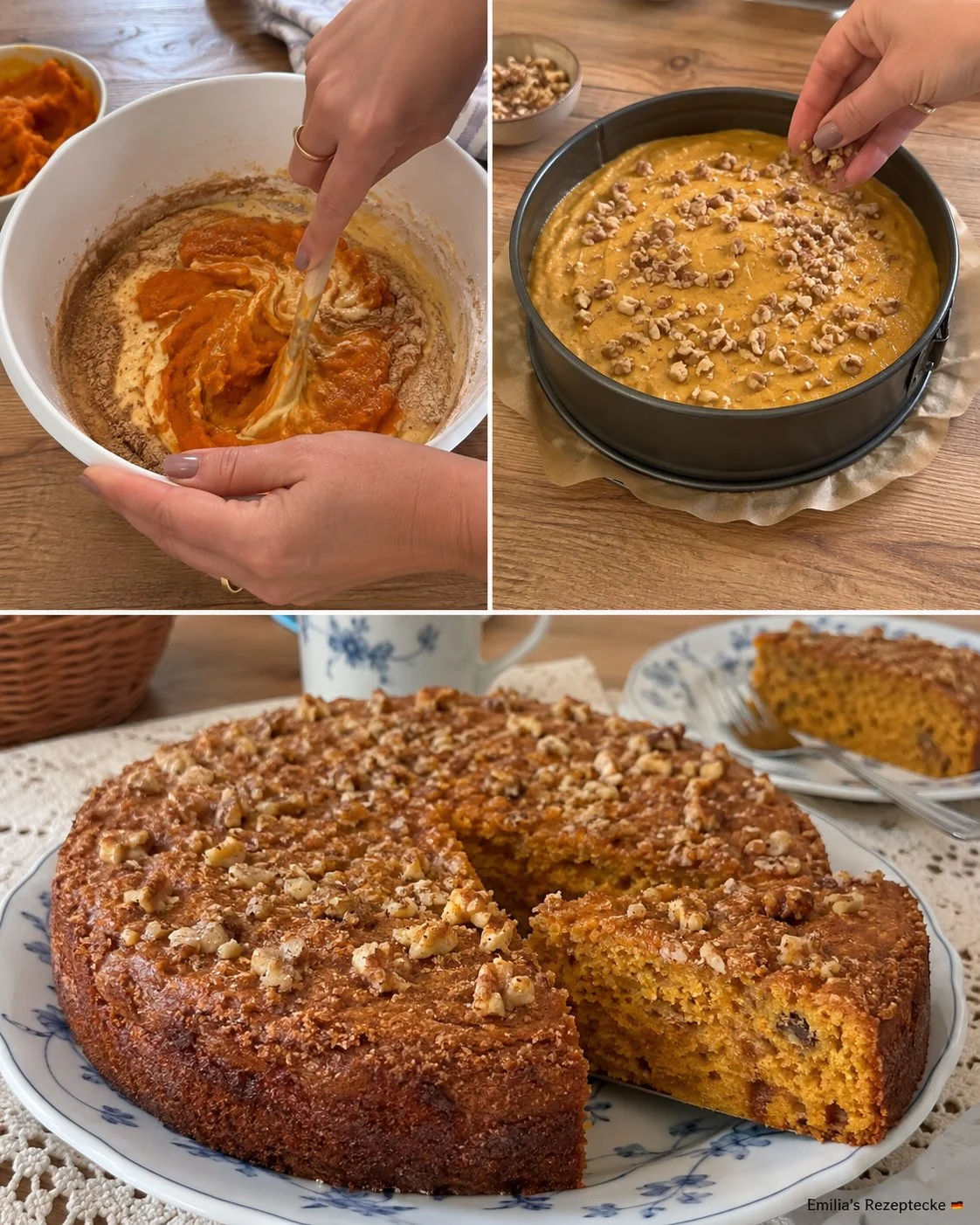 Kürbis-Gewürz-Kaffeekuchen serviert mit einer Tasse Kaffee