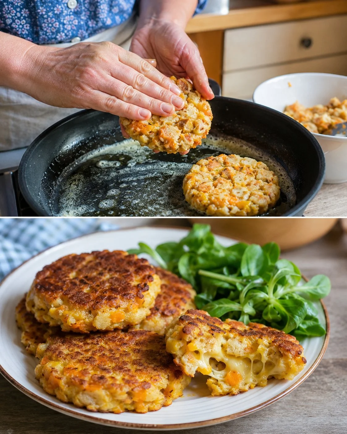Kürbis-Kaspressknödel mit Bergkäse serviert auf einem Teller.