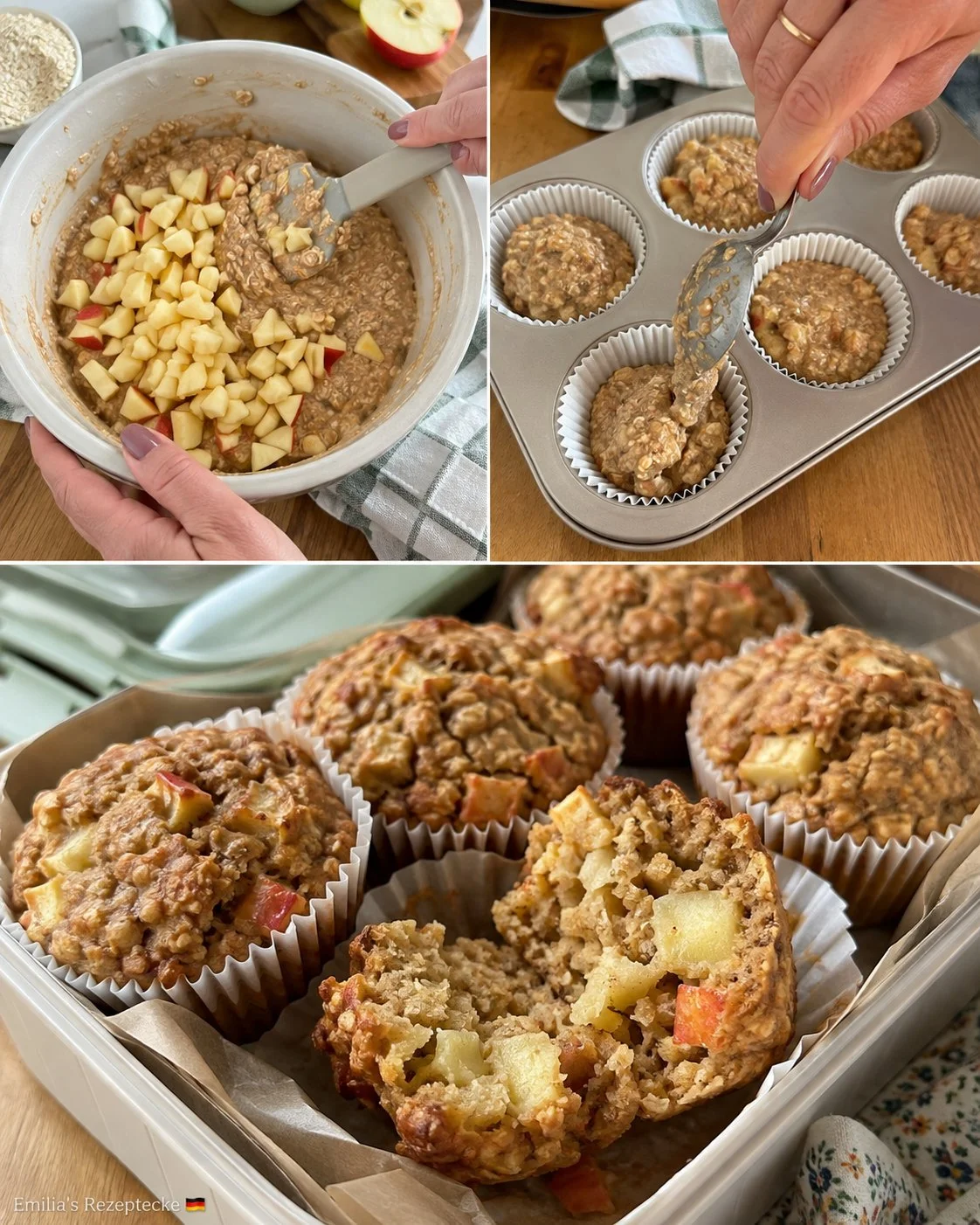 Lunchbox-Apfel-Zimt-Muffins mit Hafer auf einem Tablett