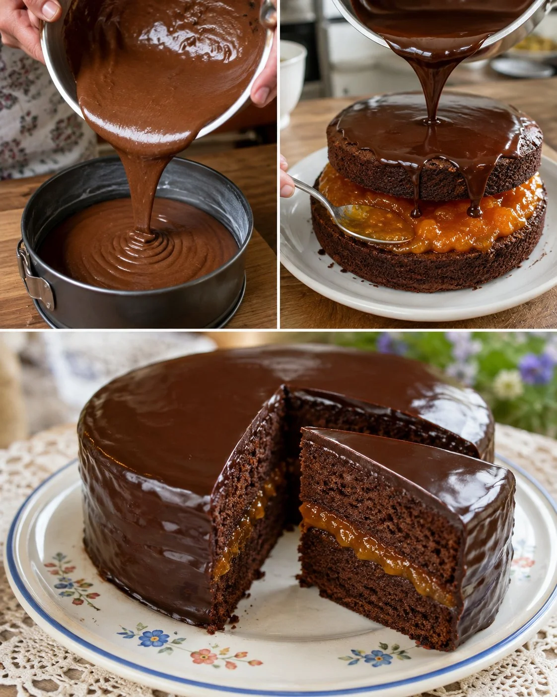 Mini-Schoko-Aprikosen-Torte nach Sacher-Art, köstlicher Schokoladenkuchen mit Aprikosen.